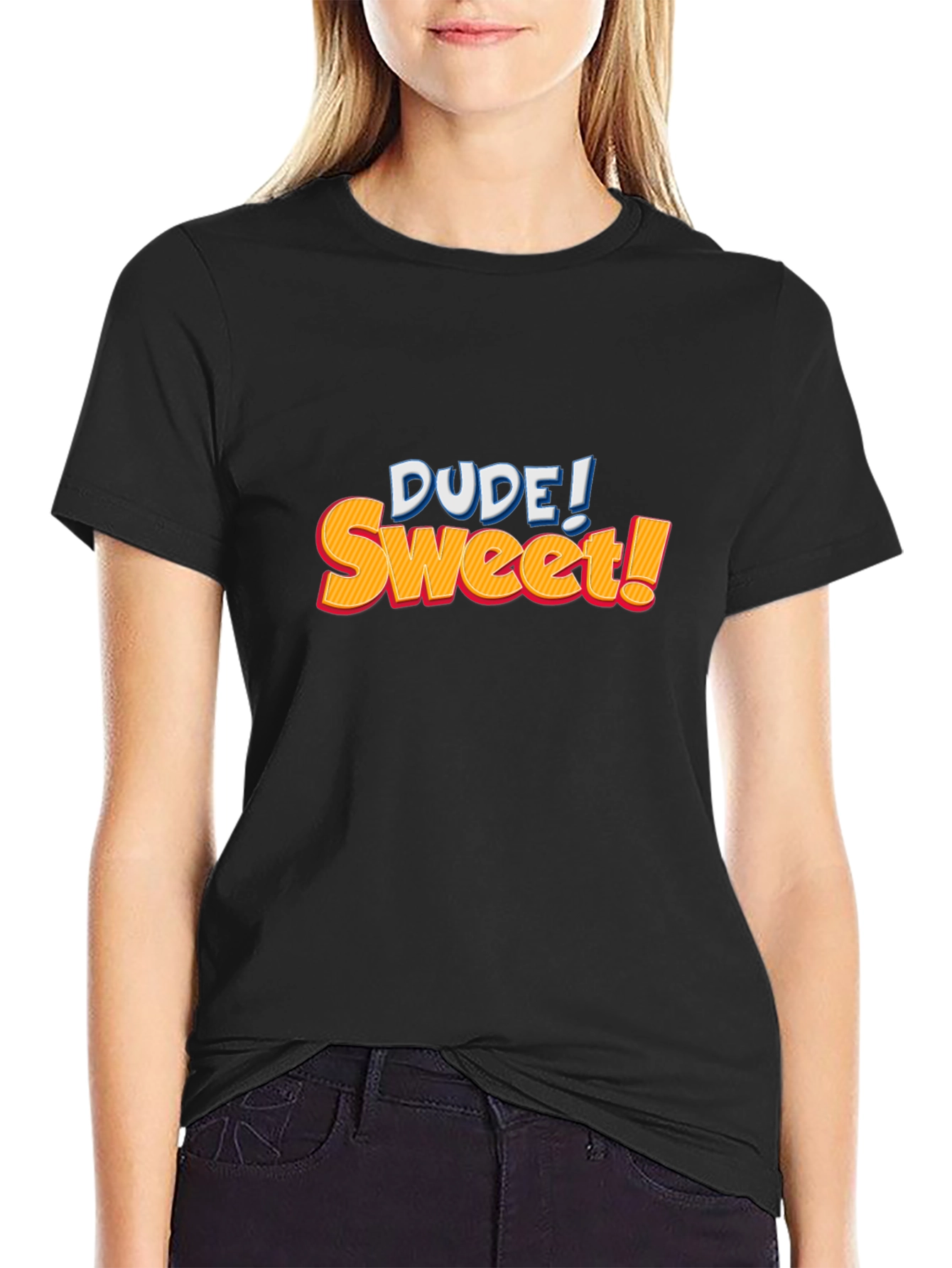 Dude! Sweet! Graphic Print Black T-Shirt