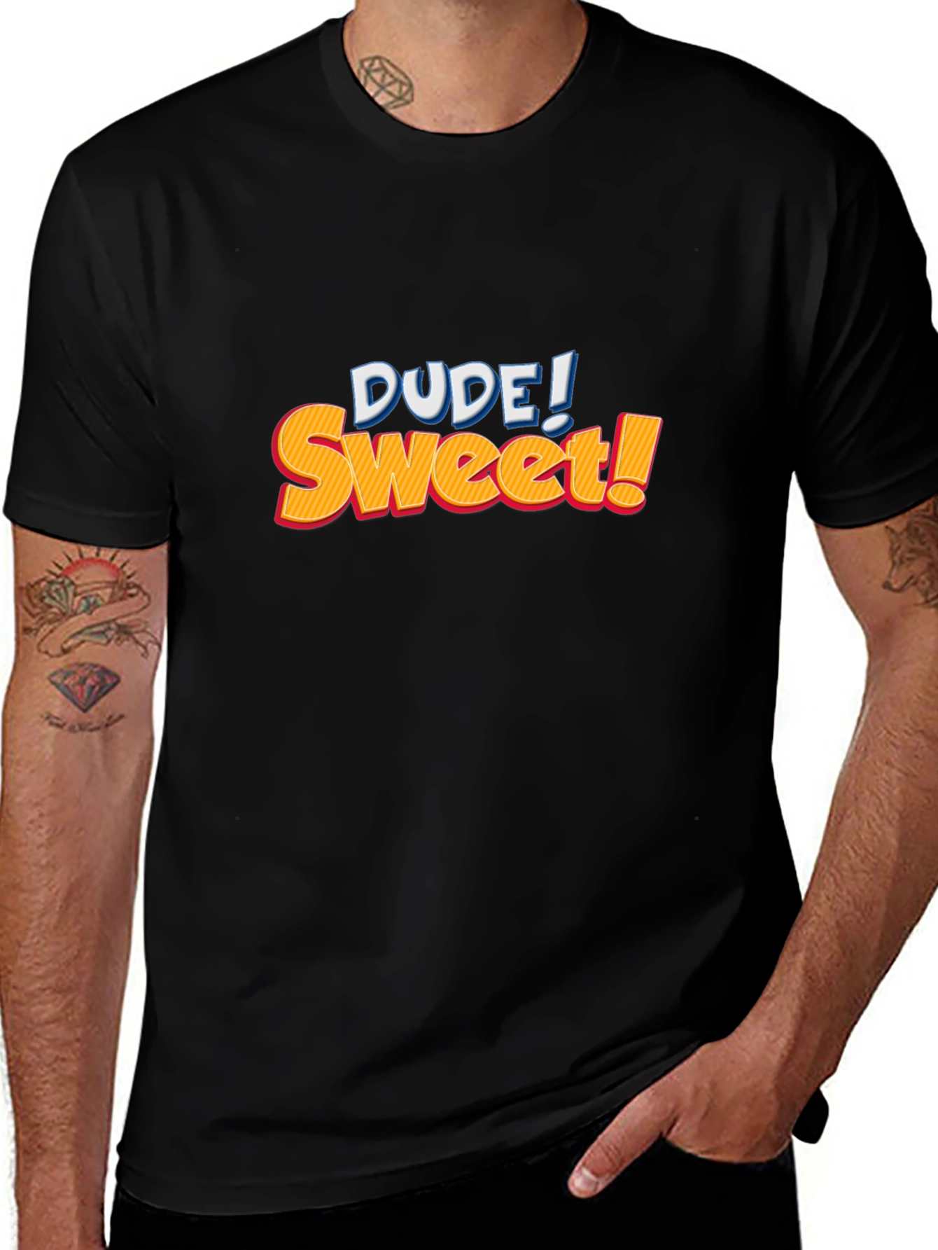 Dude! Sweet! Graphic Print Black T-Shirt