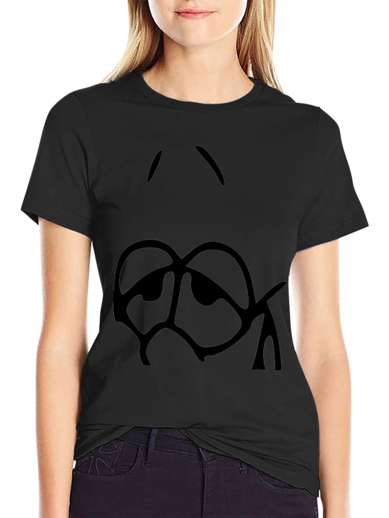 Sad Face Graphic Black T-Shirt - Mens Casual Tee