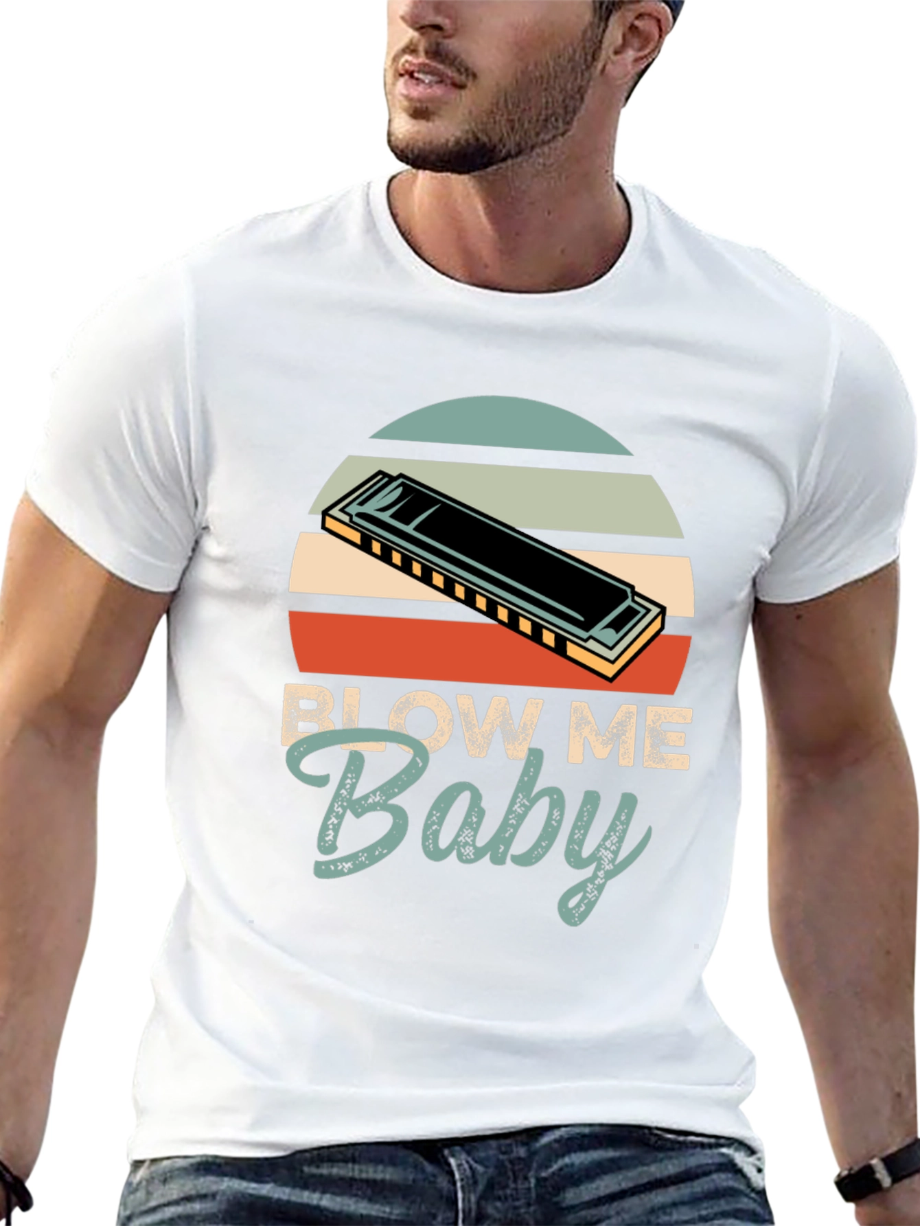 Blow Me Baby Harmonica Graphic Tee - Retro Style