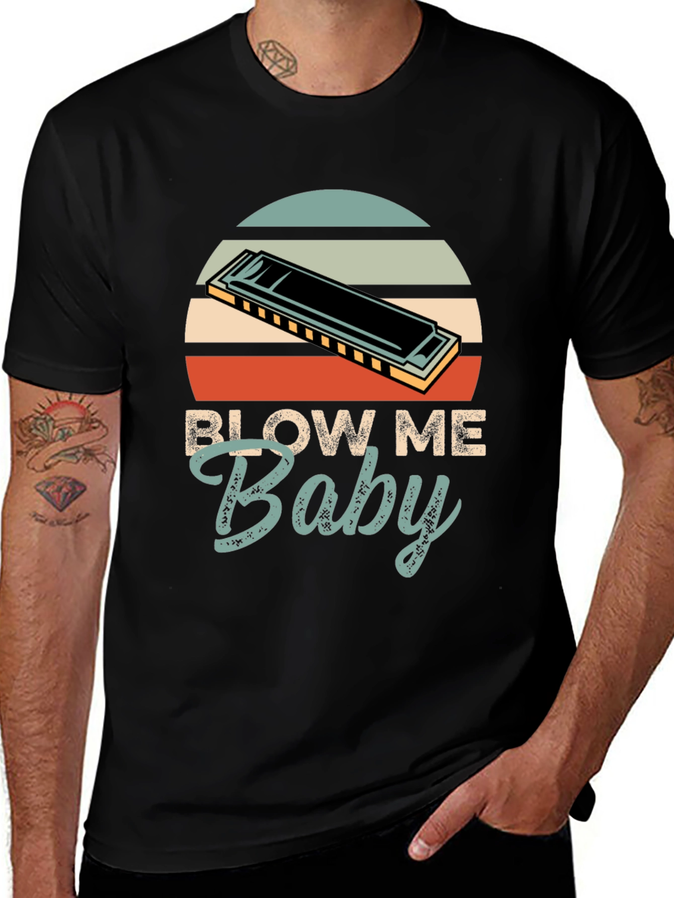 Blow Me Baby Harmonica Graphic Tee - Retro Style