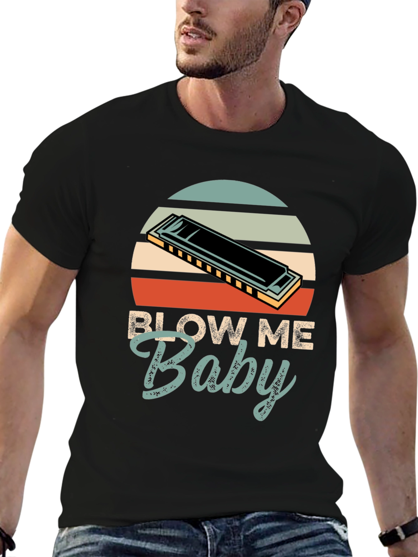 Blow Me Baby Harmonica Graphic Tee - Retro Style