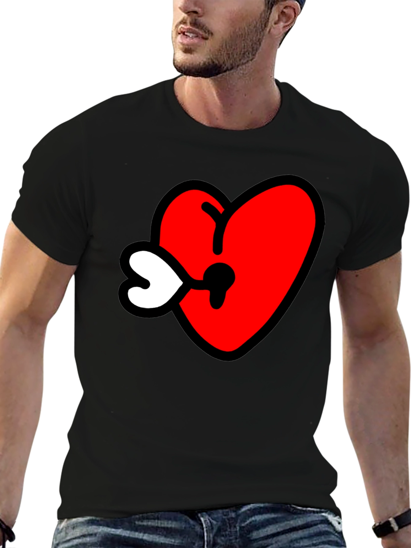 Heart Keyhole Graphic Tee - Black