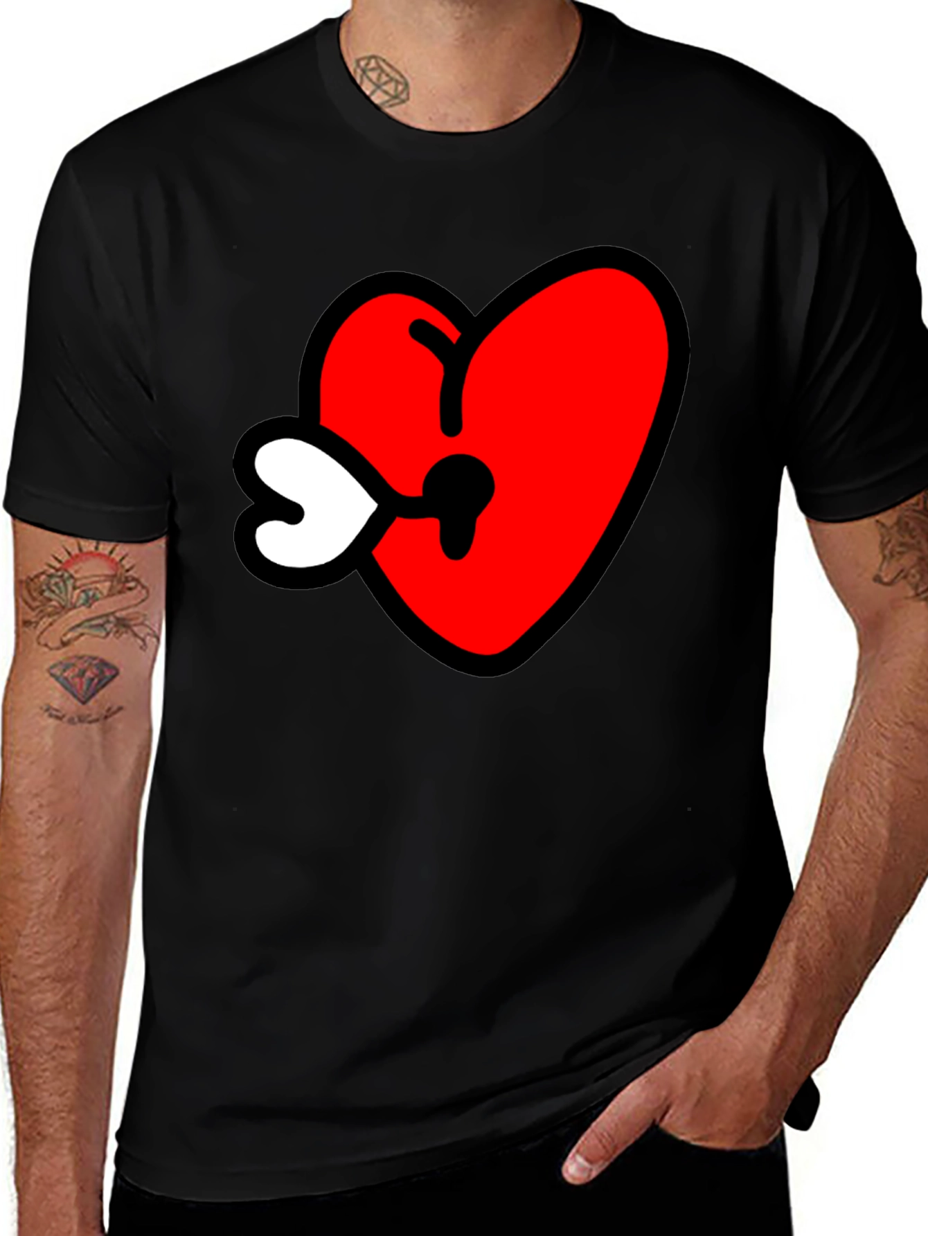Heart Keyhole Graphic Tee - Black