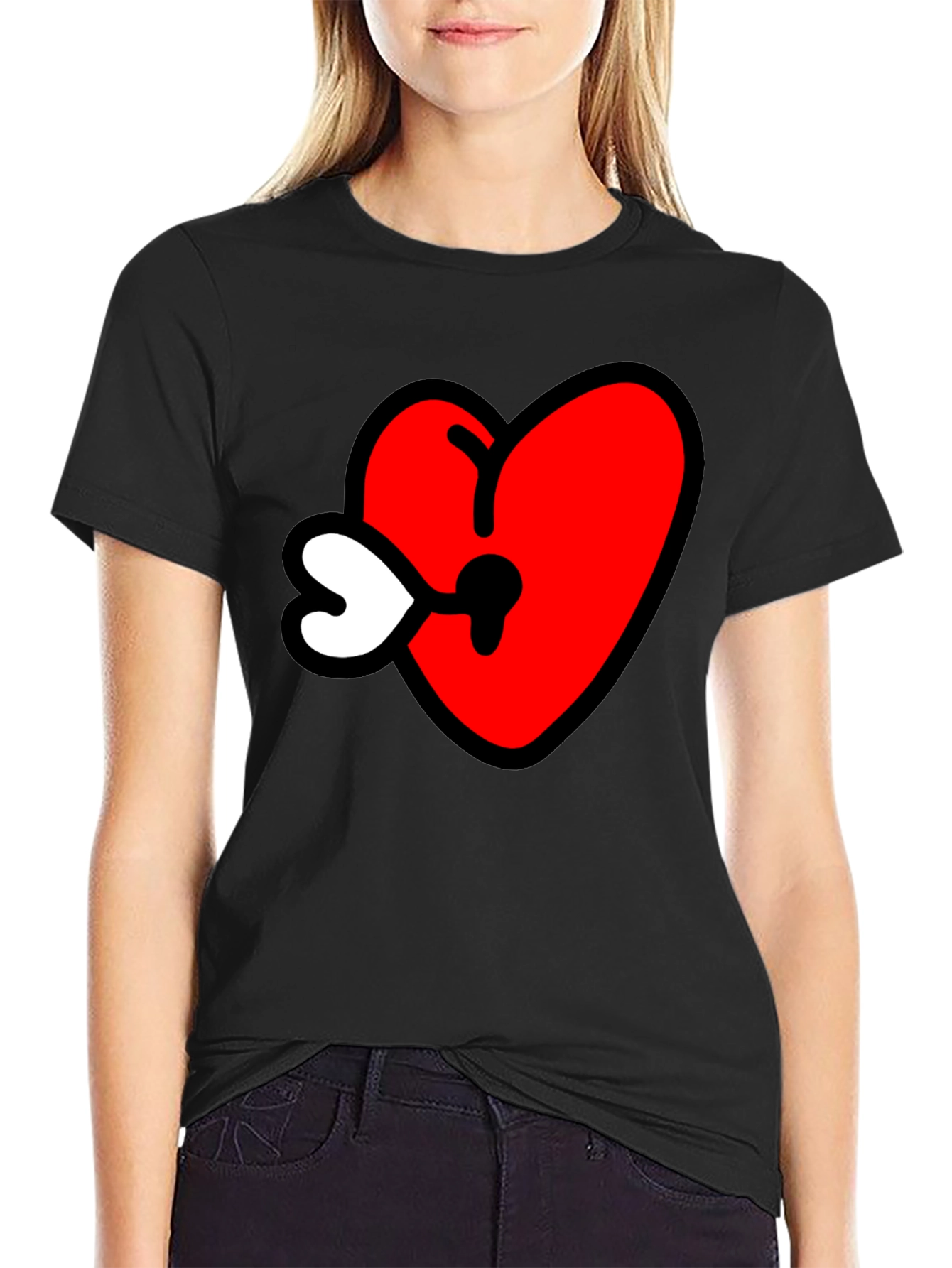 Heart Keyhole Graphic Tee - Black