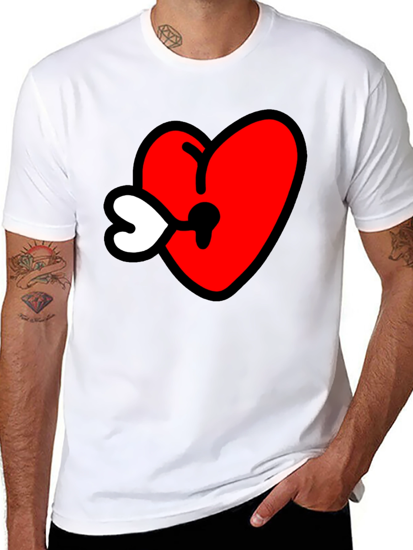 Heart Keyhole Graphic Tee - Black