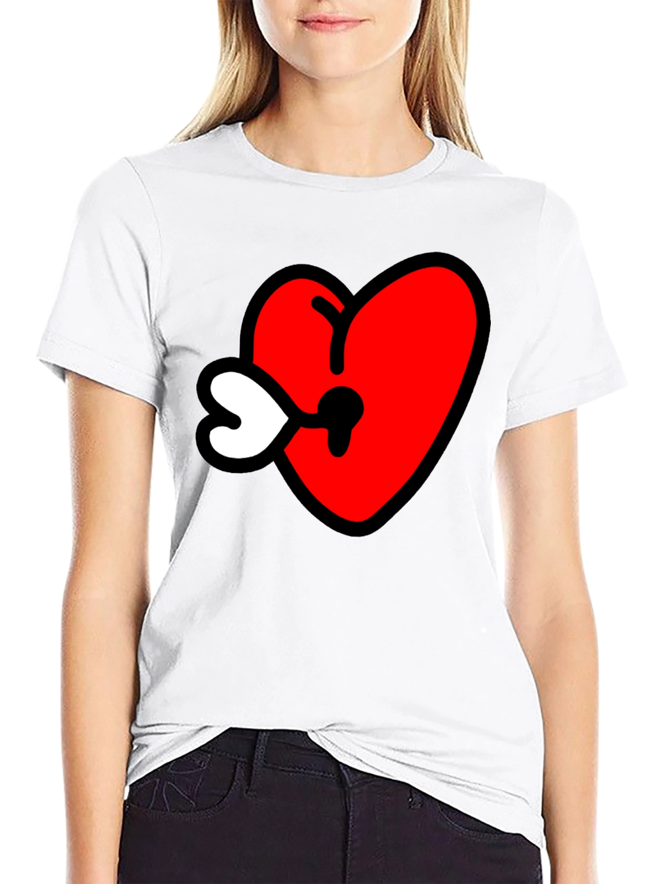 Heart Keyhole Graphic Tee - Black