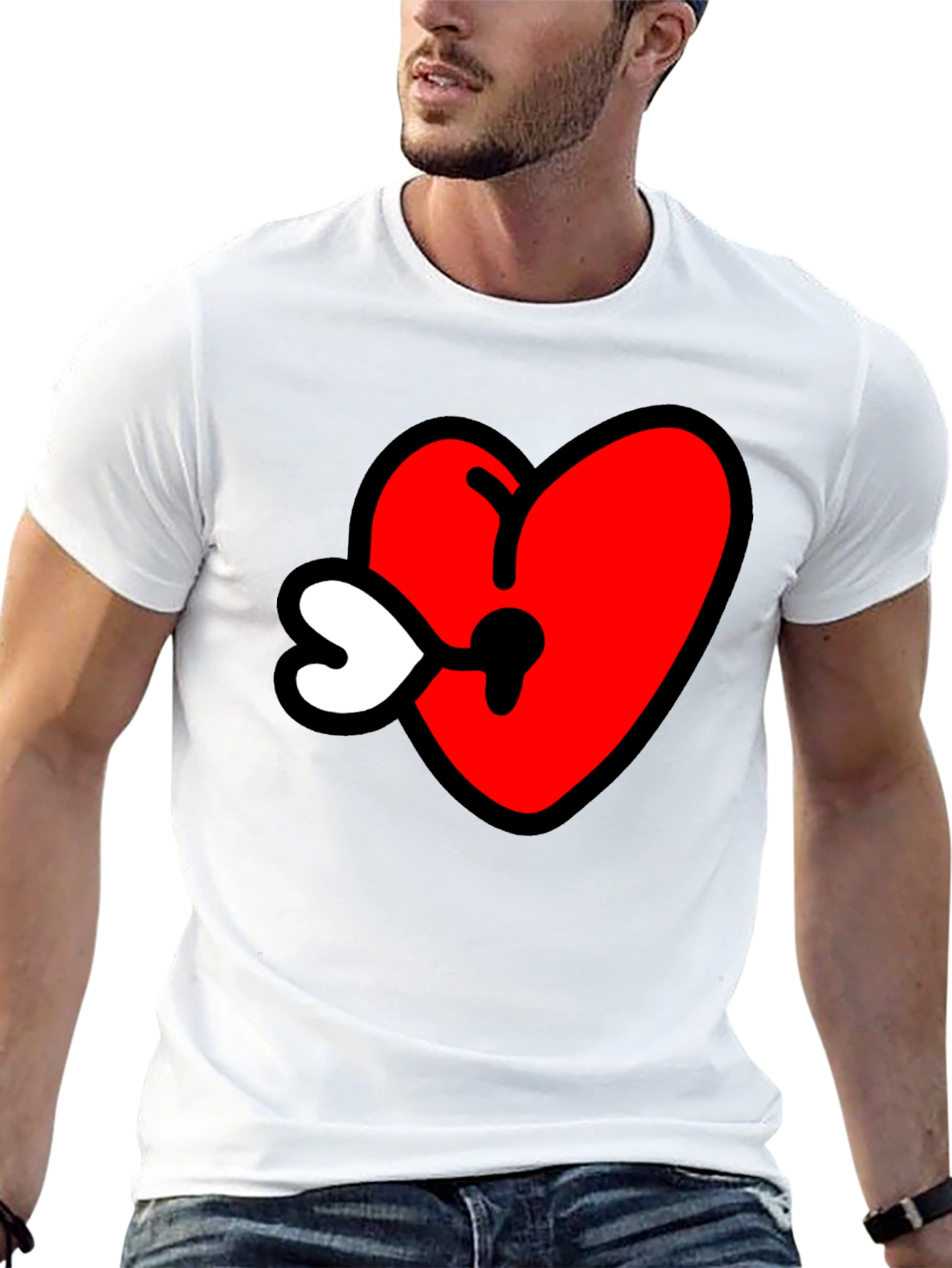 Heart Keyhole Graphic Tee - Black