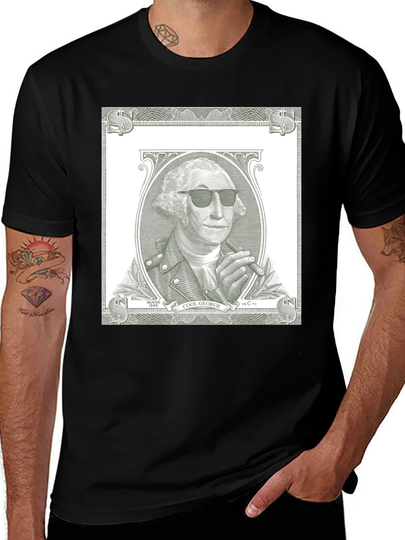 Cool George Washington Dollar Bill Black T-Shirt