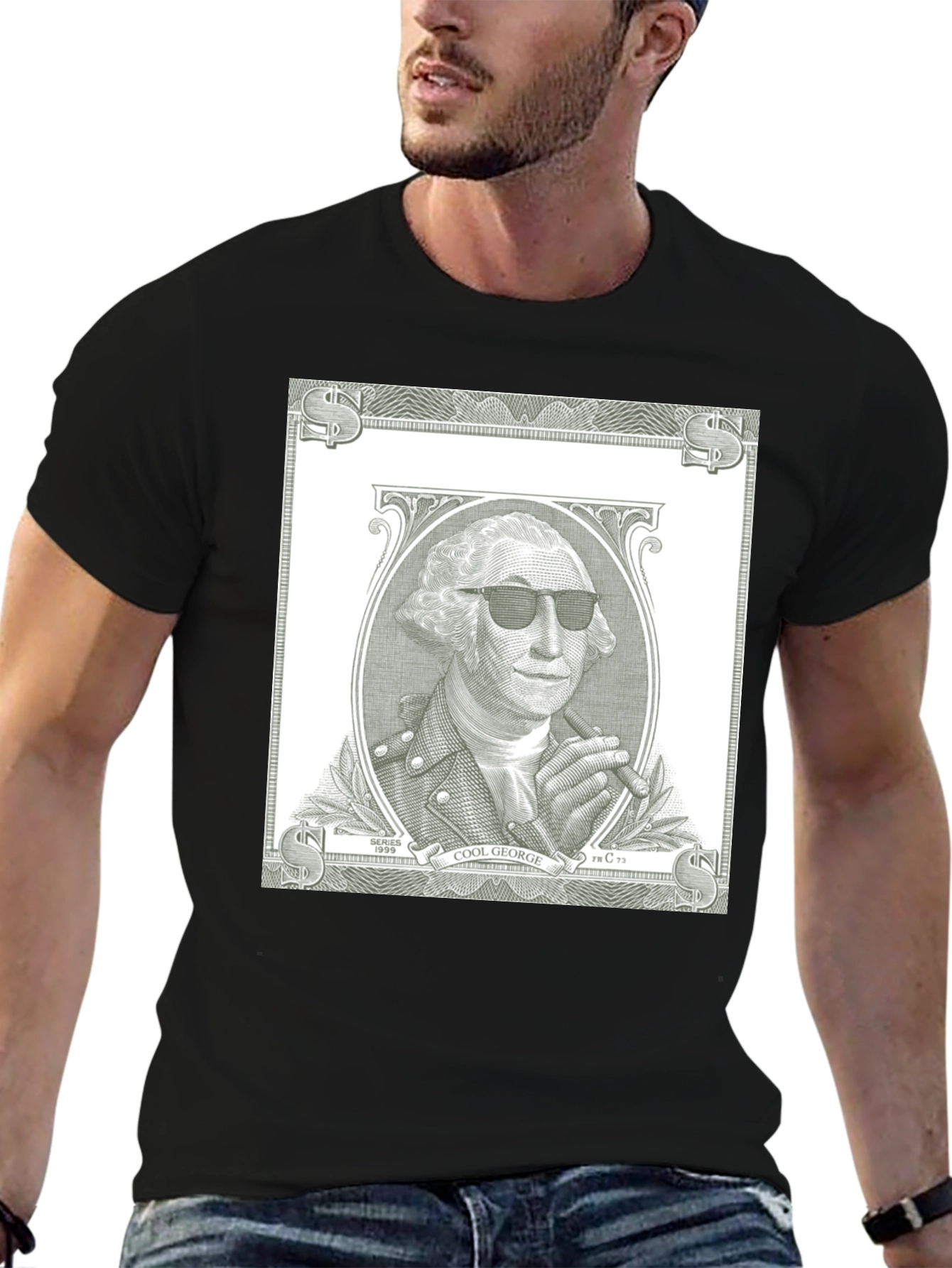 Cool George Washington Dollar Bill Black T-Shirt