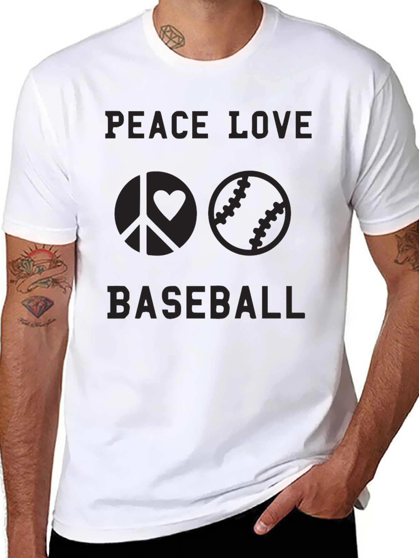 Peace Love Baseball Black T-Shirt