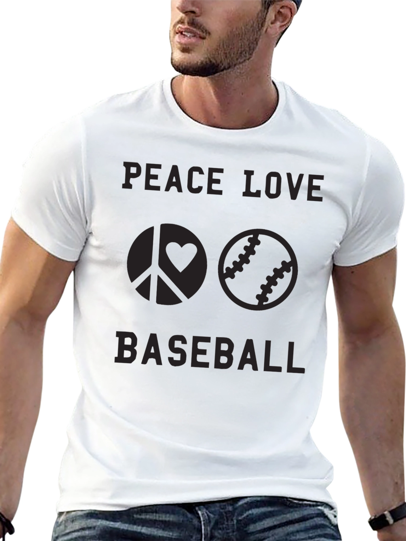 Peace Love Baseball Black T-Shirt