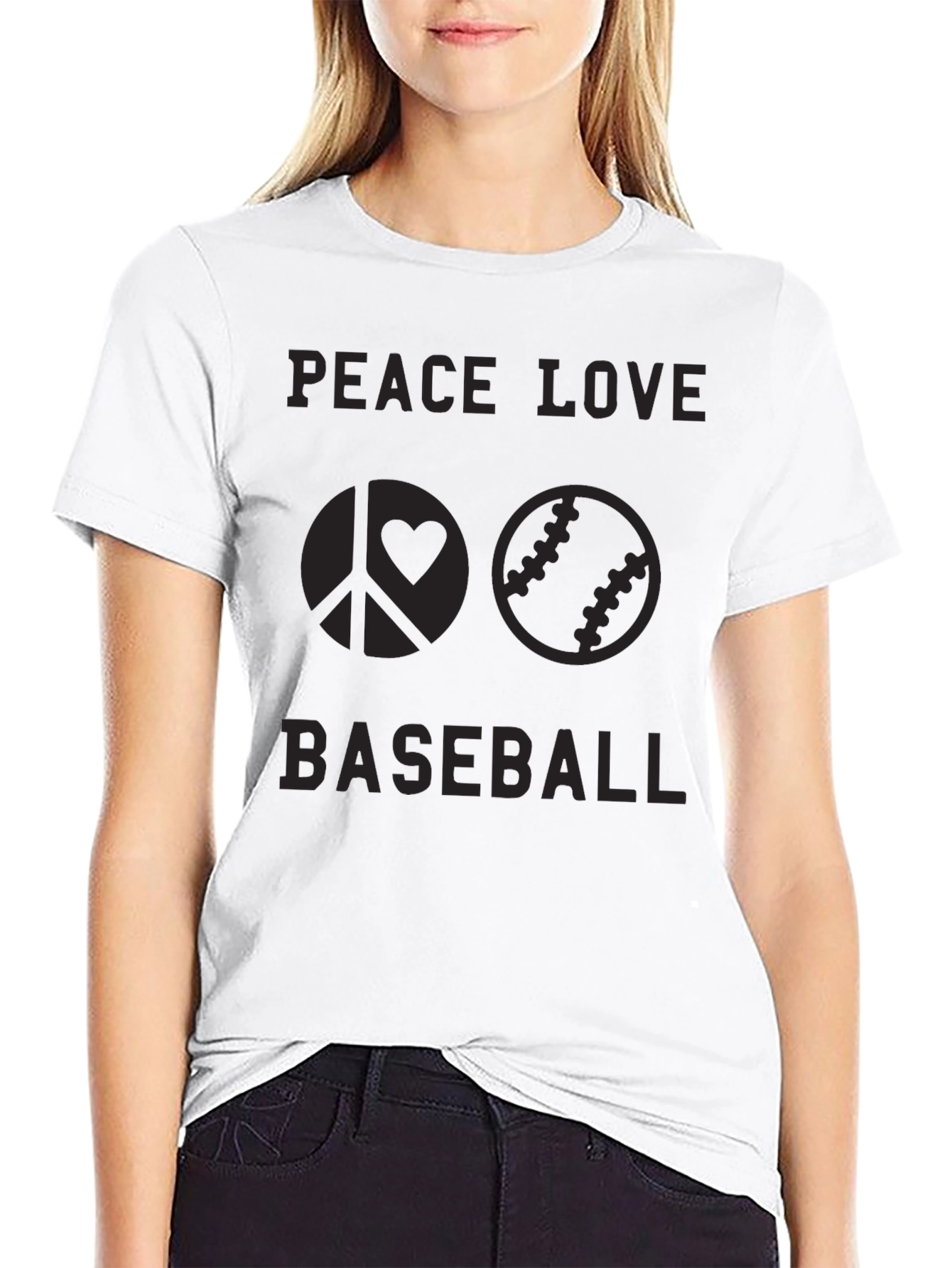 Peace Love Baseball Black T-Shirt