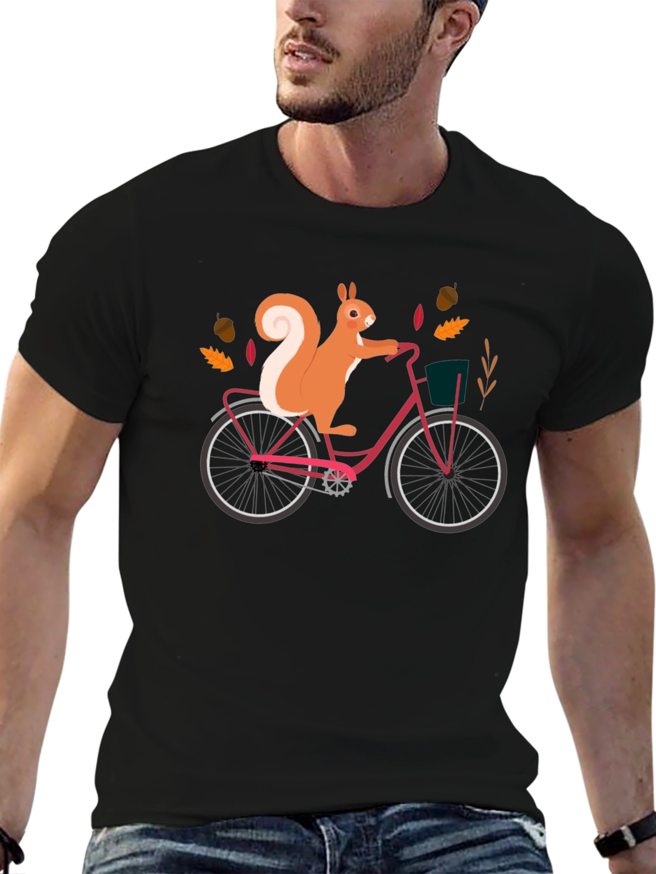 Squirrel on Bike Graphic Tee - Black Cotton T-Shirt