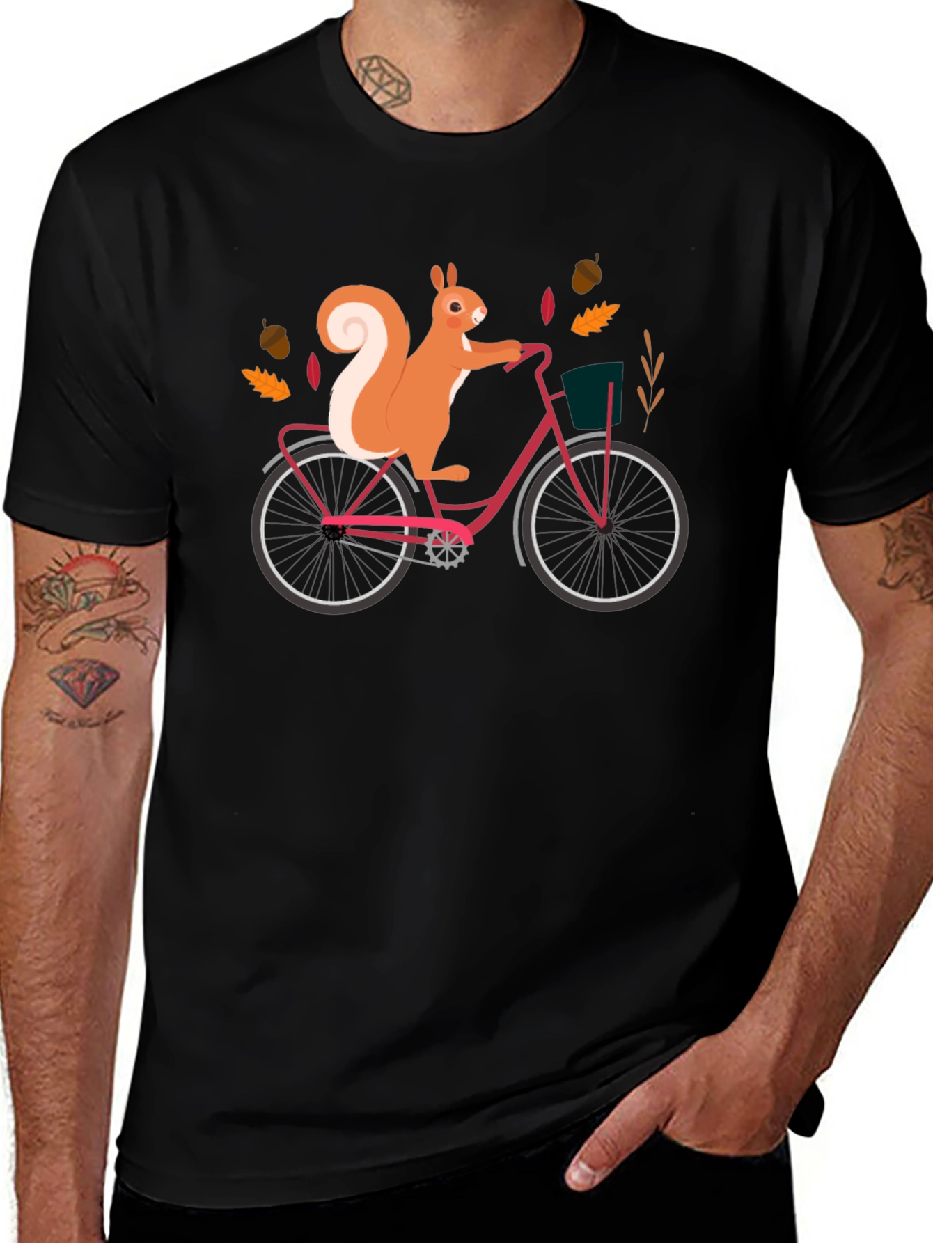 Squirrel on Bike Graphic Tee - Black Cotton T-Shirt