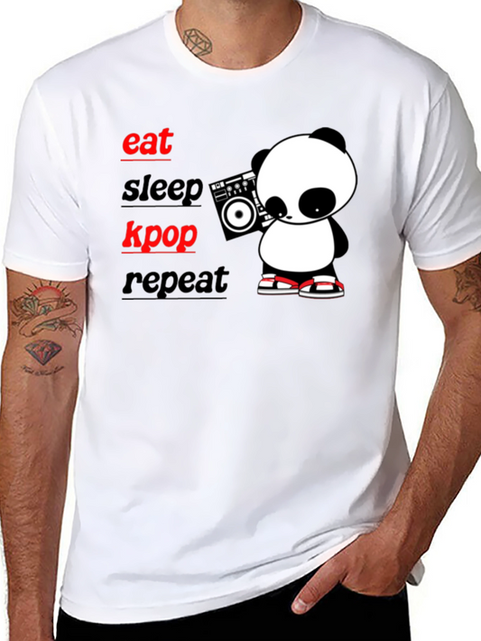 Eat Sleep Kpop Repeat Panda Graphic T-Shirt