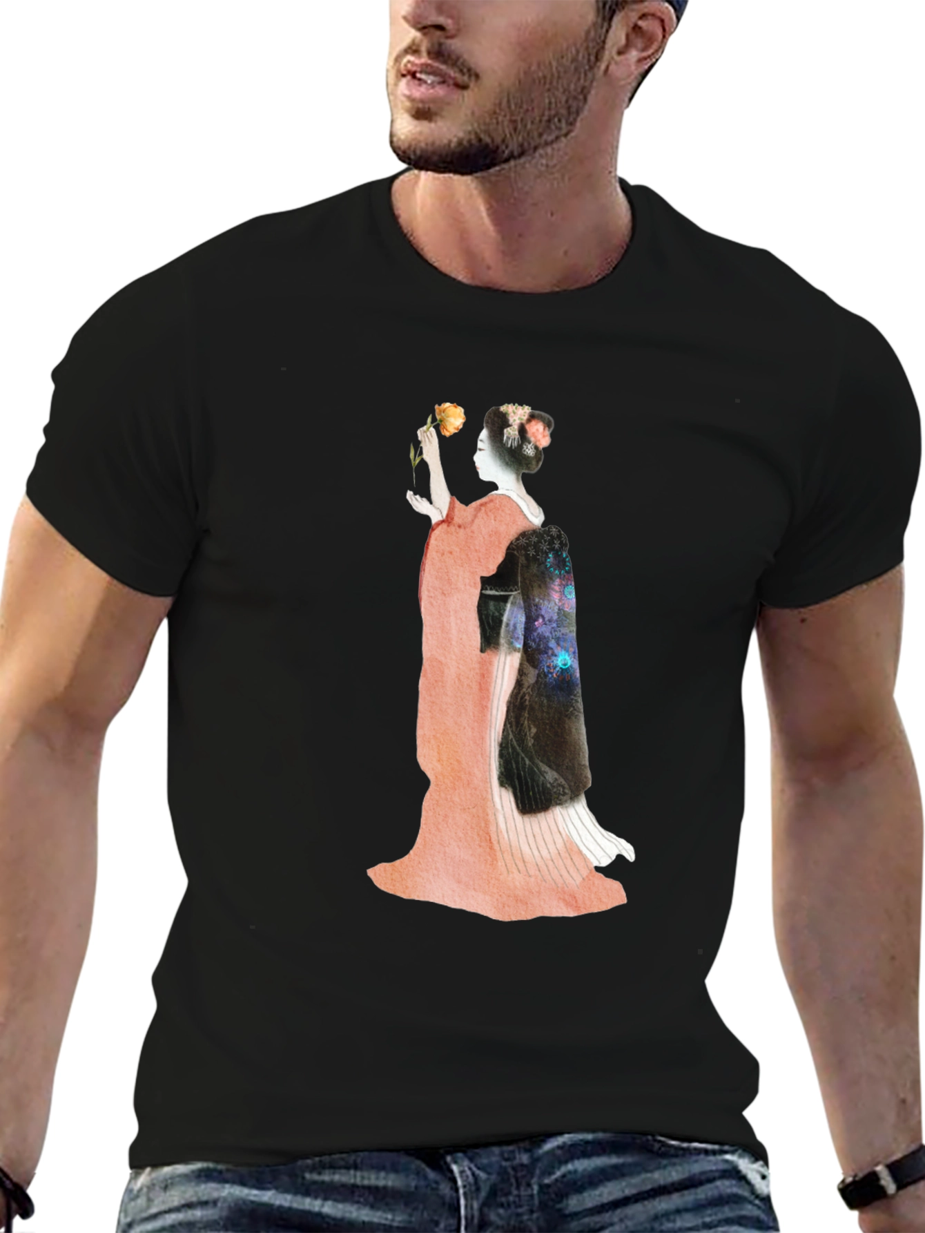 Geisha Graphic Print Black T-Shirt