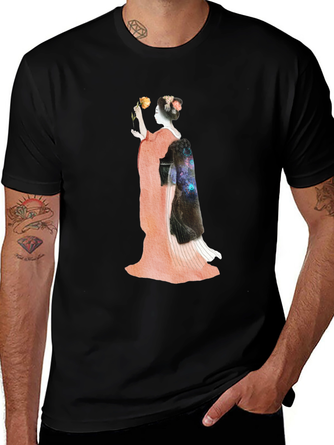 Geisha Graphic Print Black T-Shirt