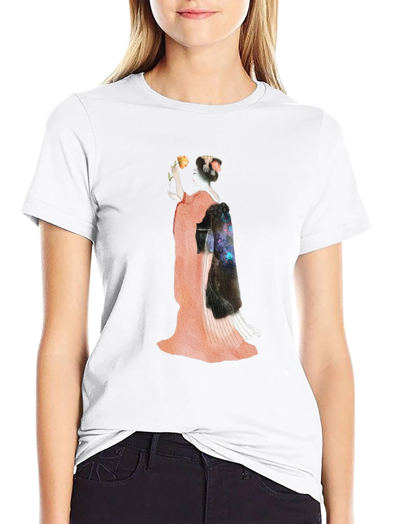 Geisha Graphic Print Black T-Shirt