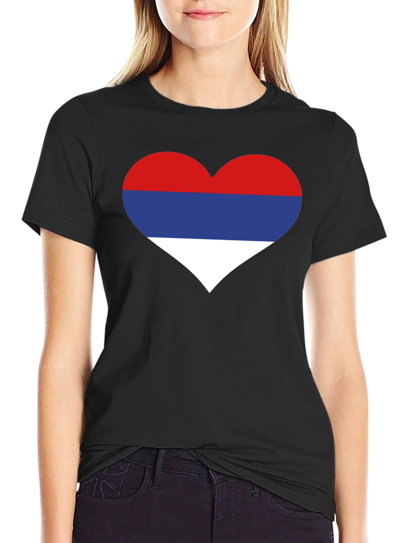 Serbia Flag Heart T-Shirt Black