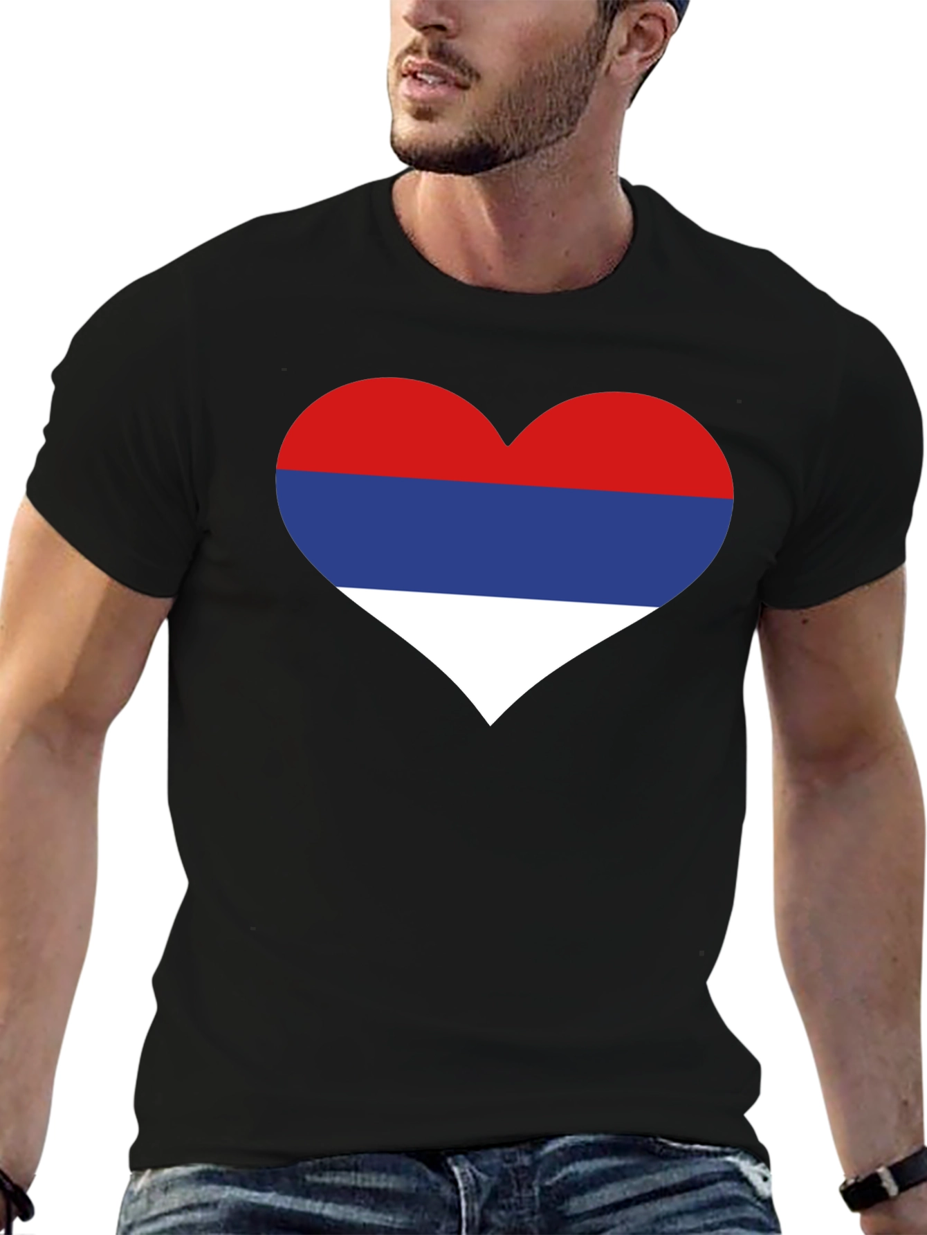 Serbia Flag Heart T-Shirt Black