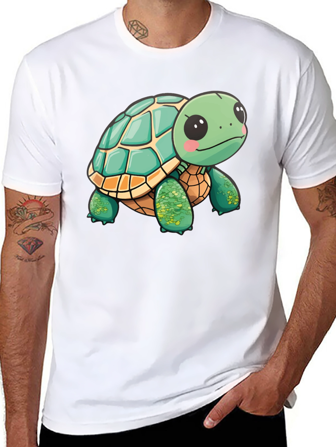Cute Turtle Graphic Tee - Black