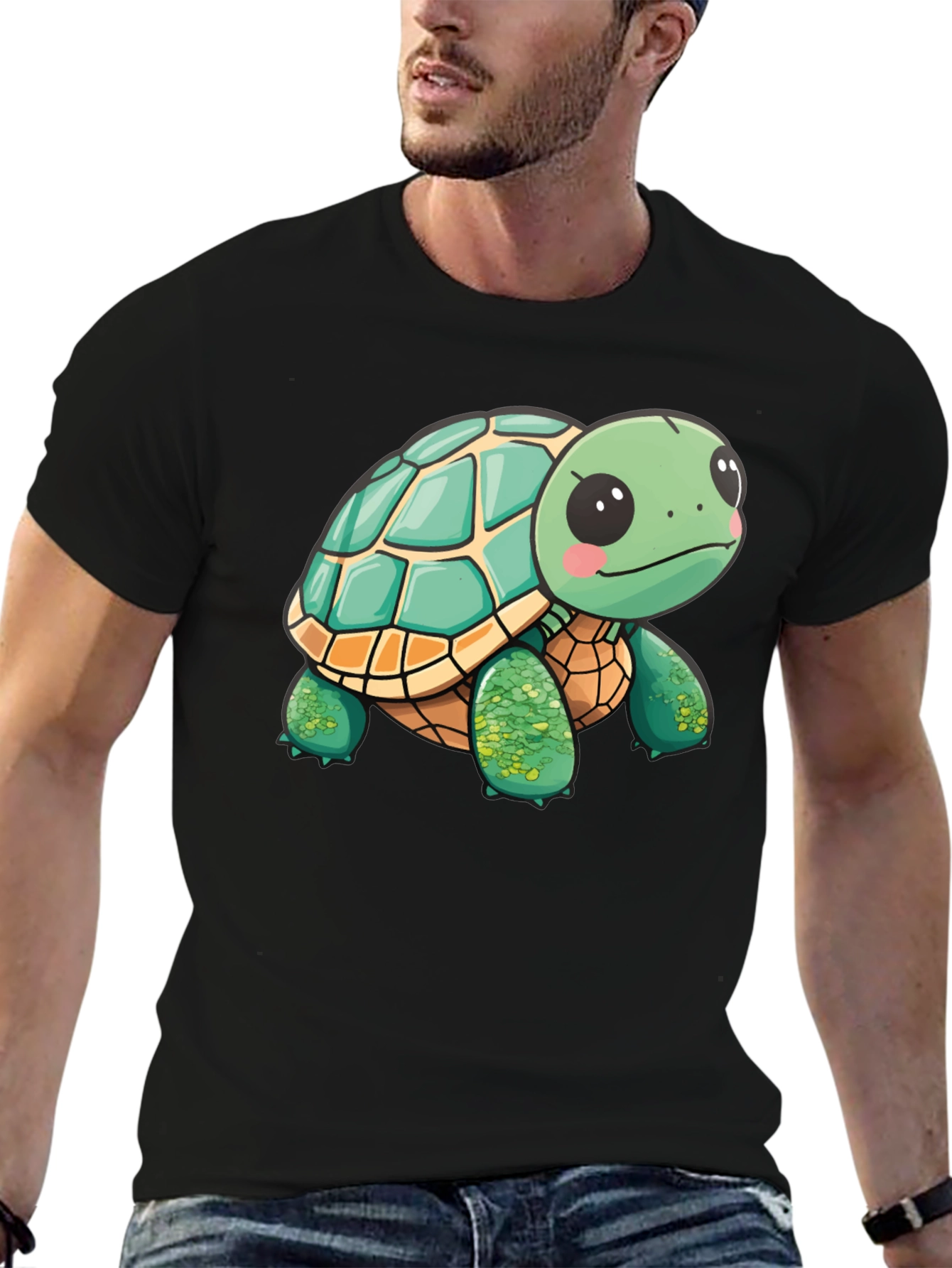 Cute Turtle Graphic Tee - Black
