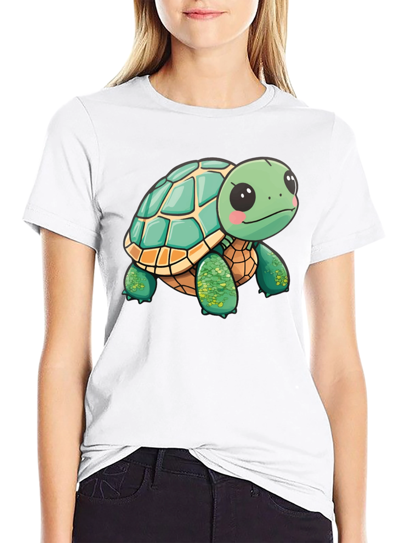 Cute Turtle Graphic Tee - Black