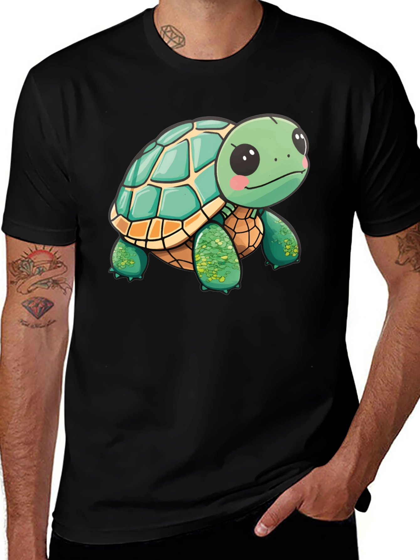 Cute Turtle Graphic Tee - Black