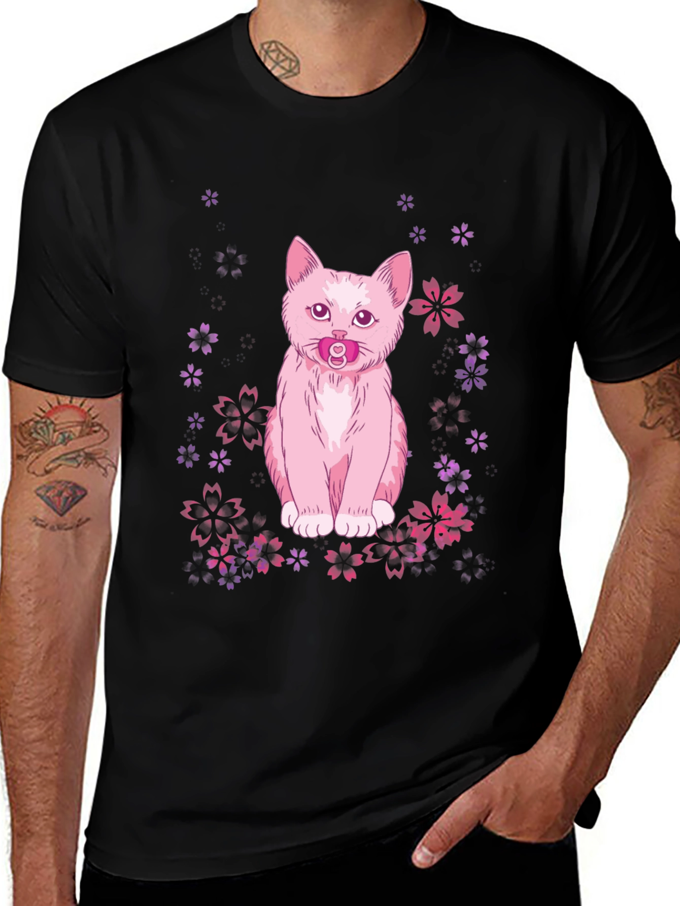 Cute Cat With Pacifier Graphic T-Shirt