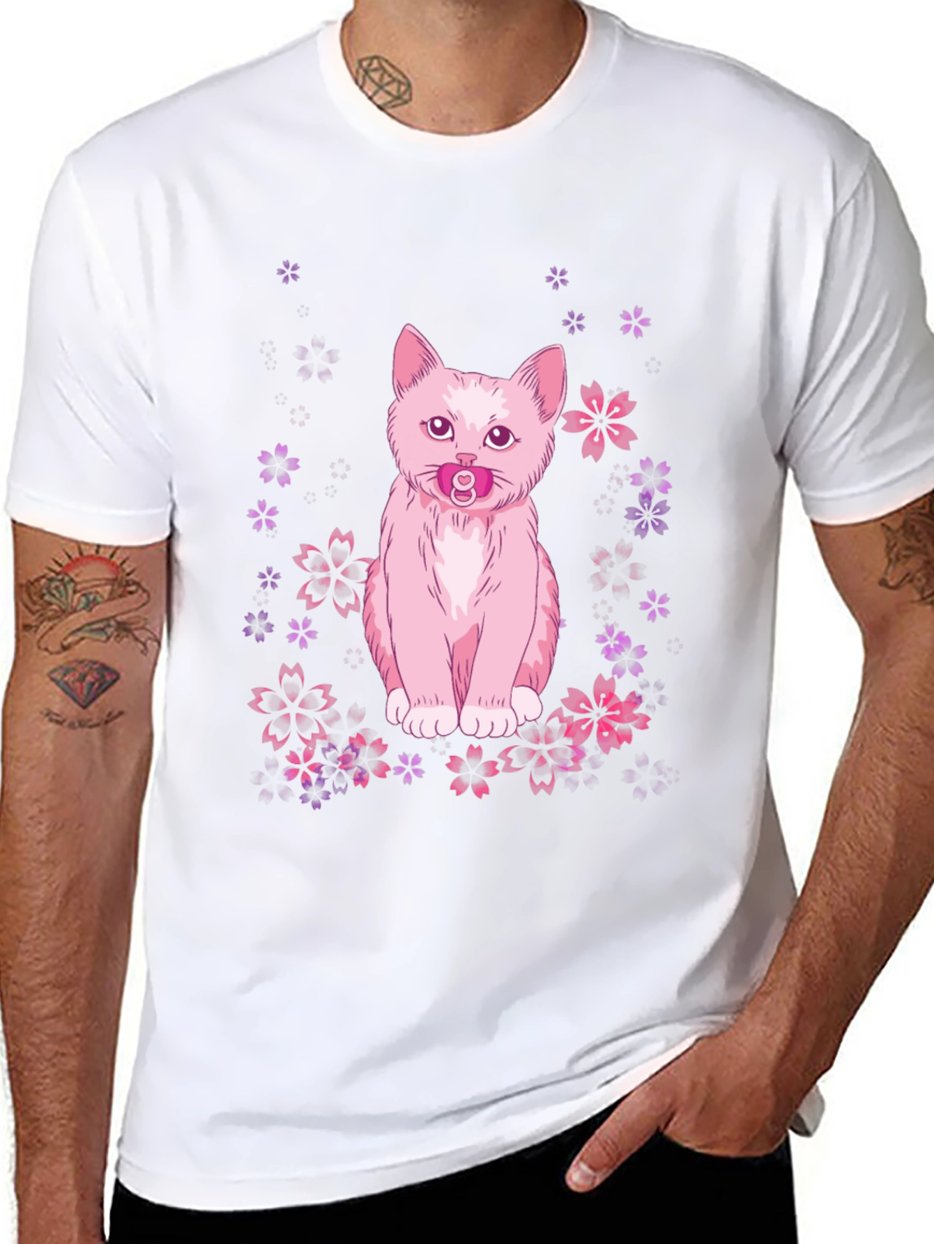 Cute Cat With Pacifier Graphic T-Shirt