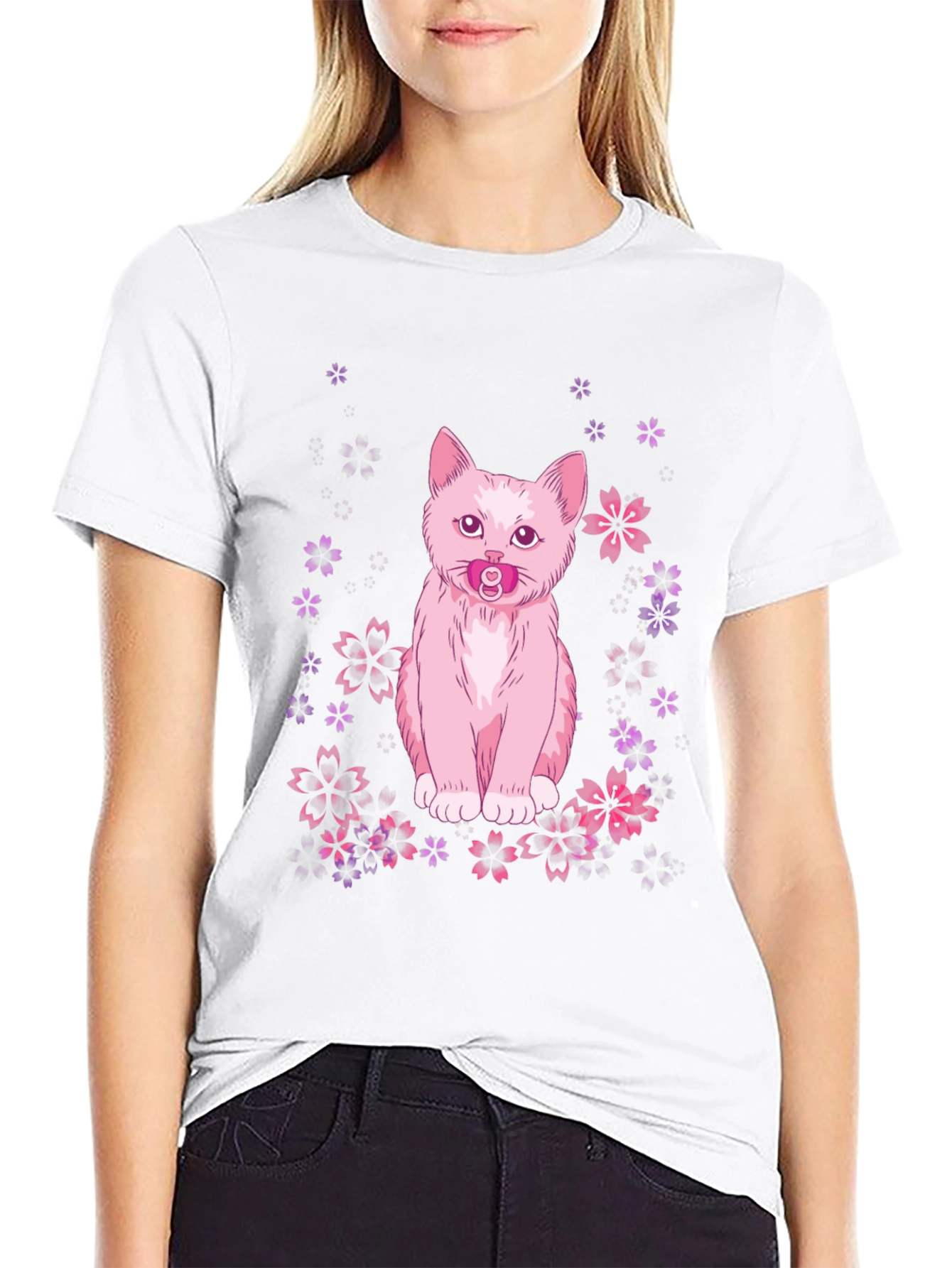 Cute Cat With Pacifier Graphic T-Shirt