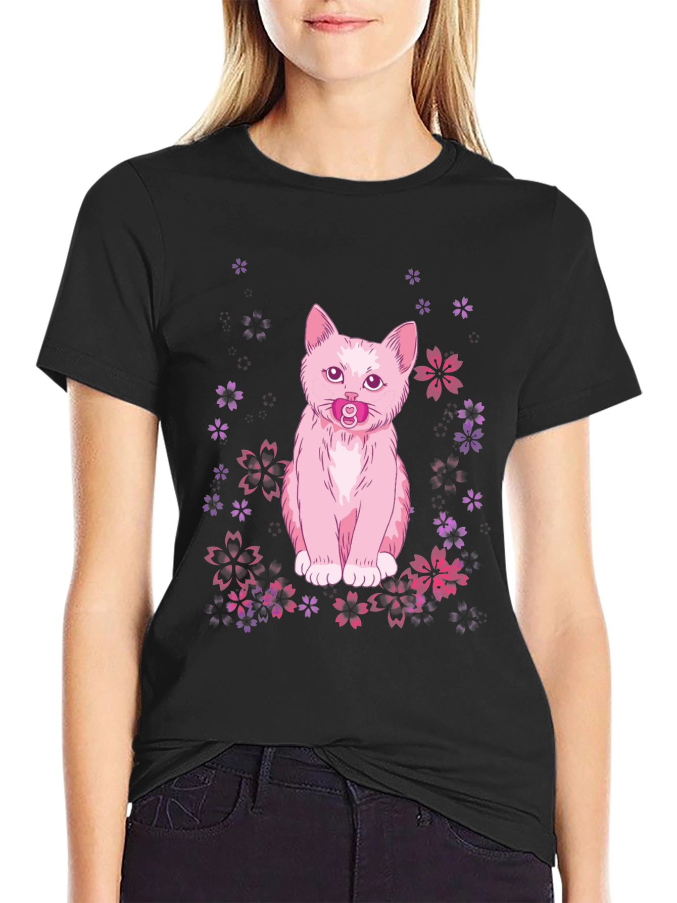 Cute Cat With Pacifier Graphic T-Shirt