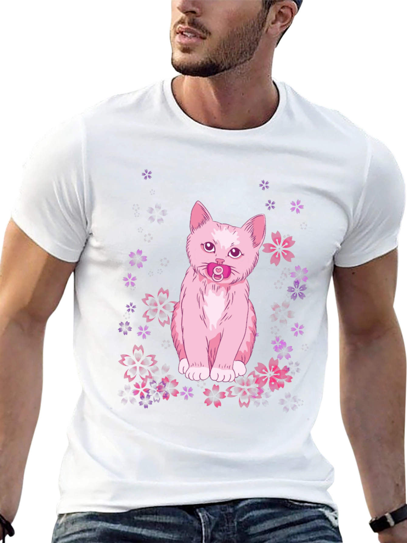 Cute Cat With Pacifier Graphic T-Shirt