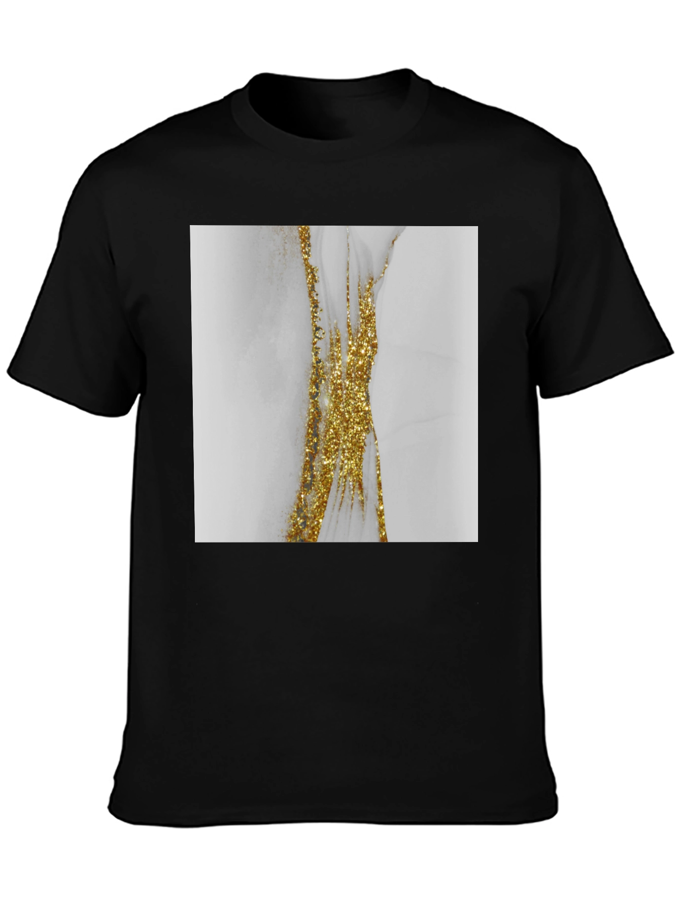Modern Marble Gold Accent Black T-Shirt
