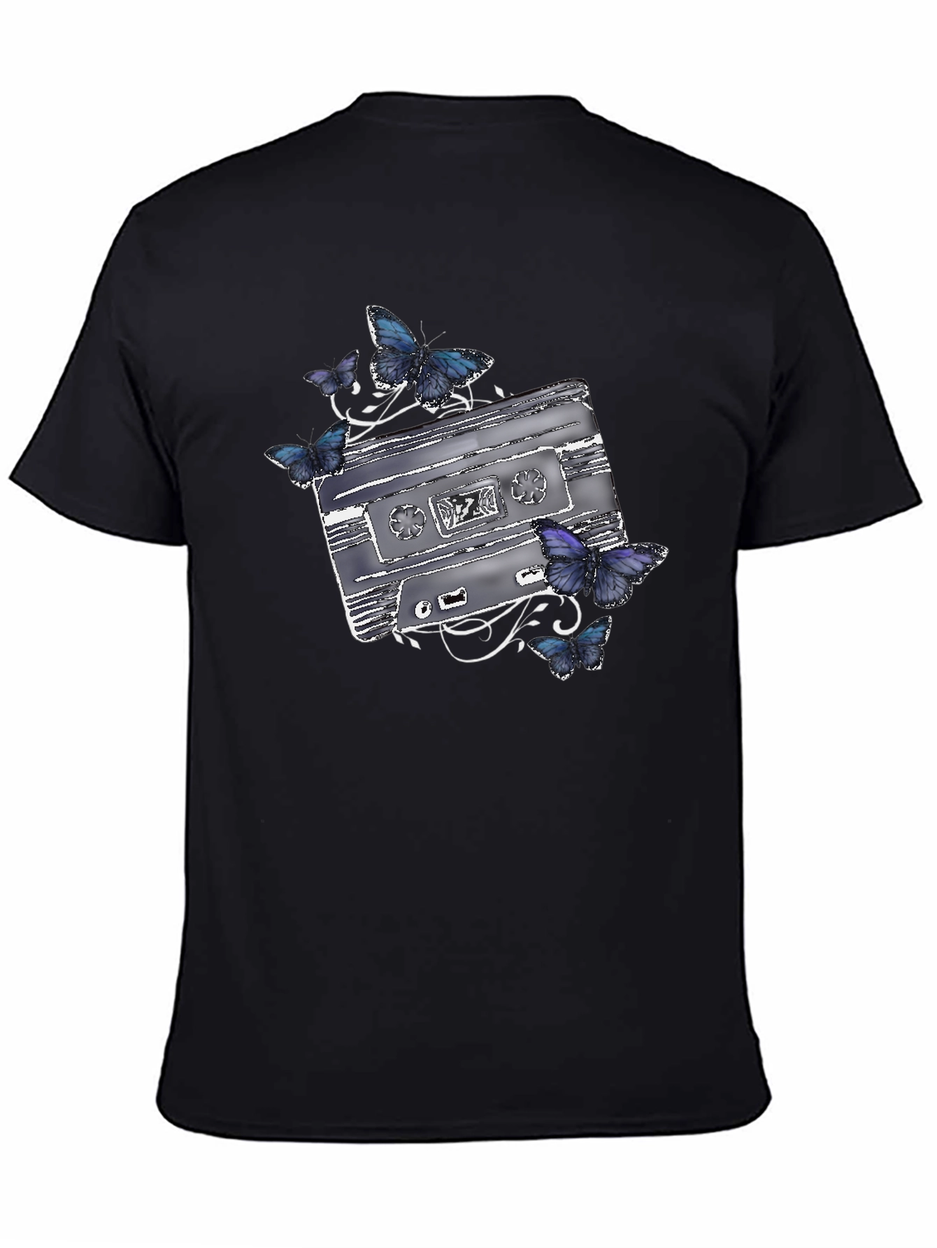 Retro Cassette & Butterfly Graphic T-Shirt