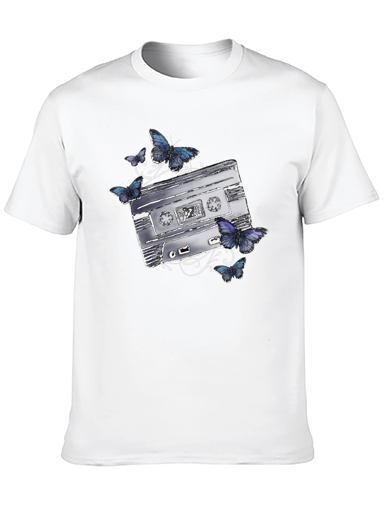 Retro Cassette & Butterfly Graphic T-Shirt
