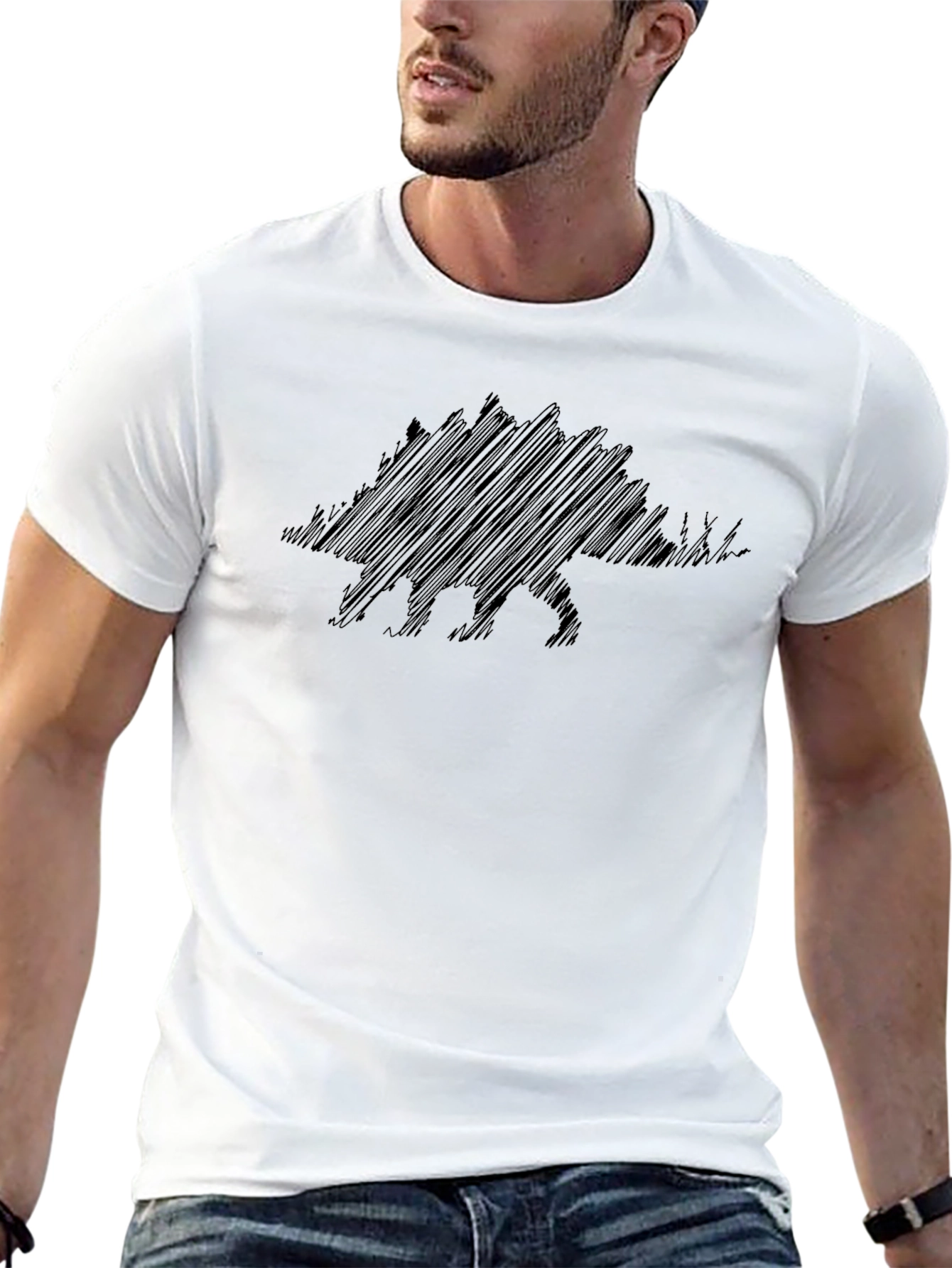 Dinosaur Sketch Mens Black T-Shirt