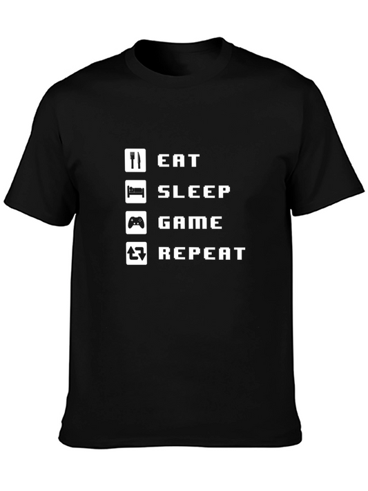 Eat Sleep Game Repeat Black Graphic Tee