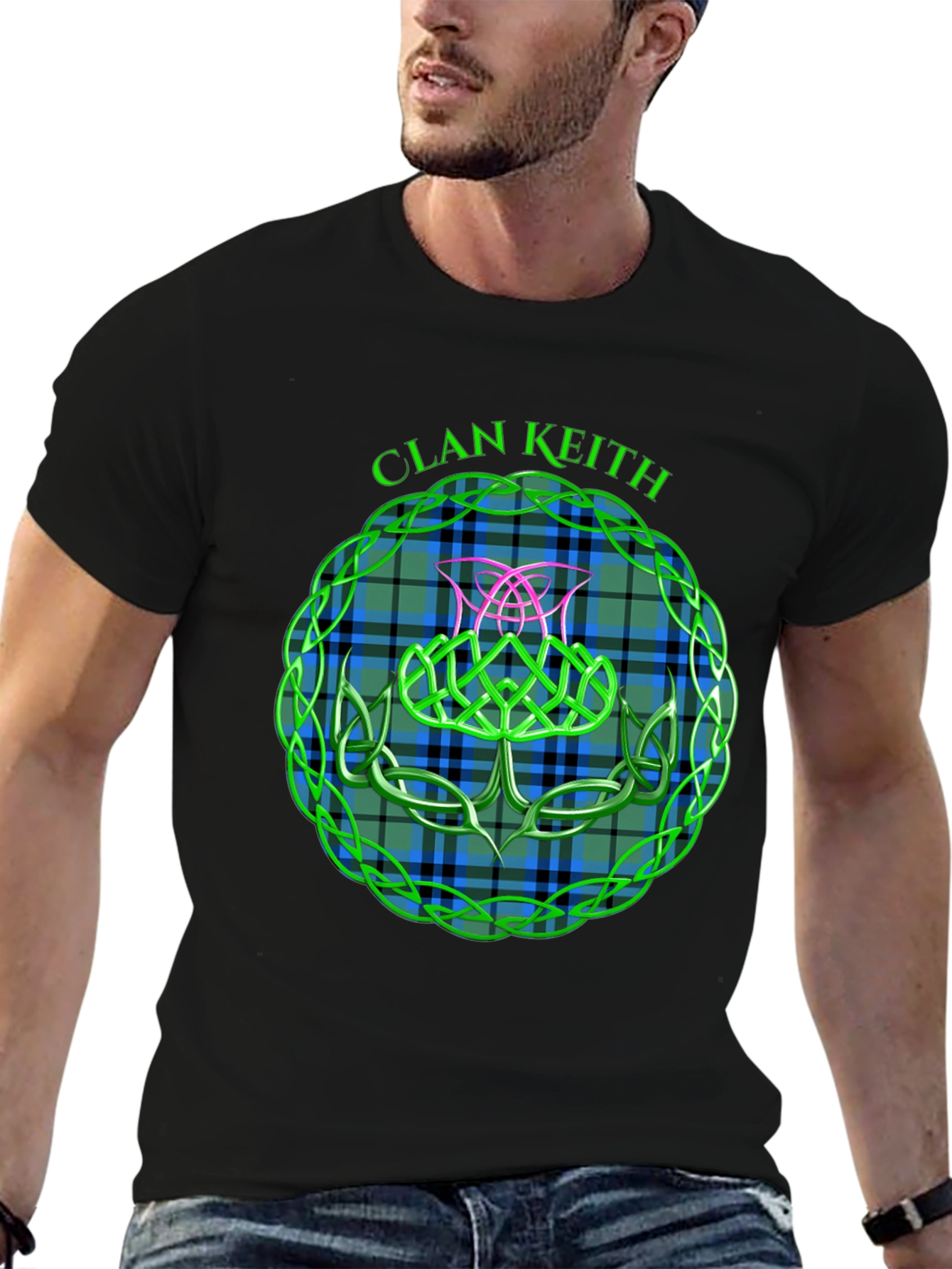 Clan Keith Tartan T-Shirt - Celtic Knot Design