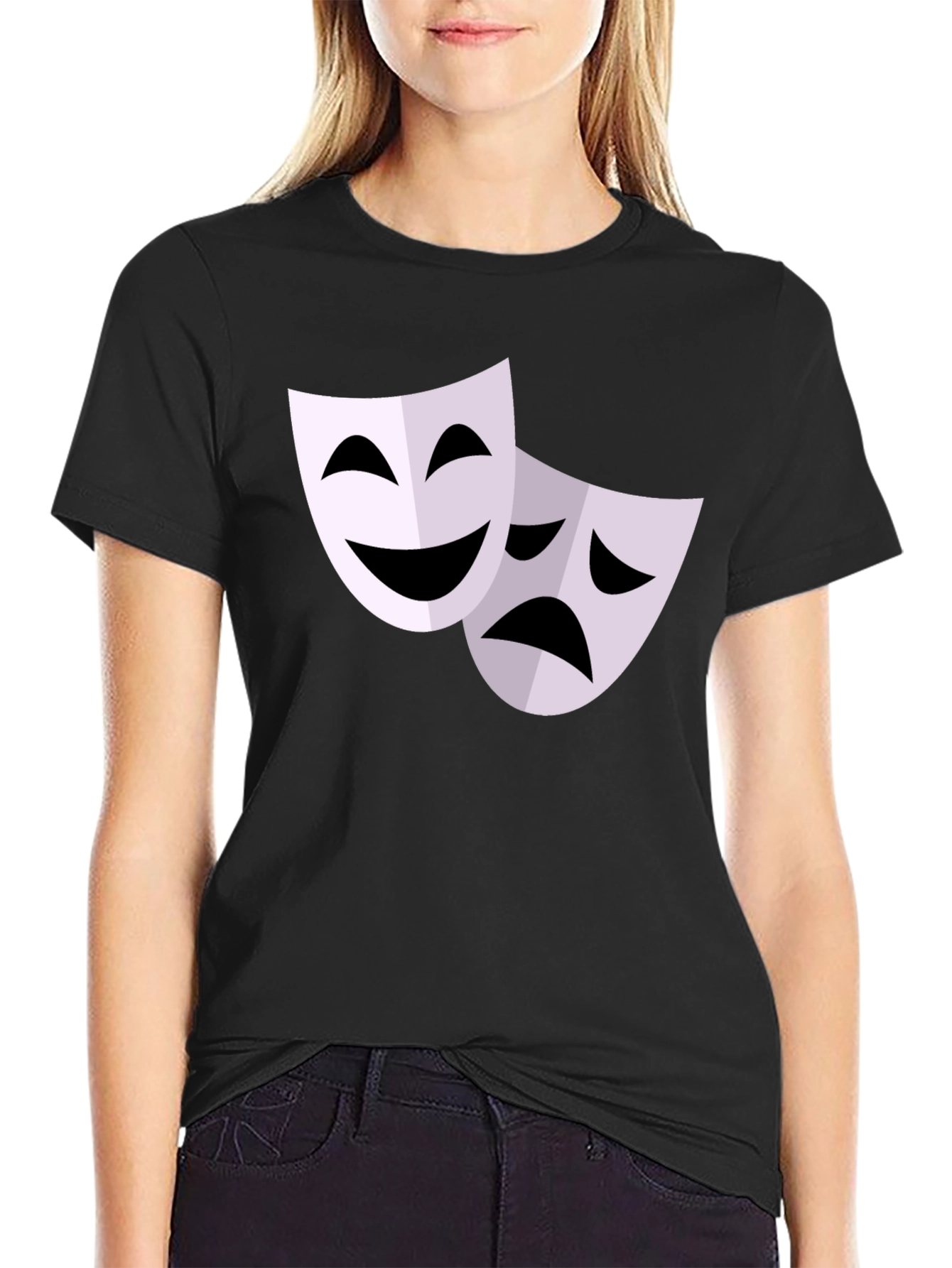 Comedy Tragedy Mask Graphic T-Shirt - Black