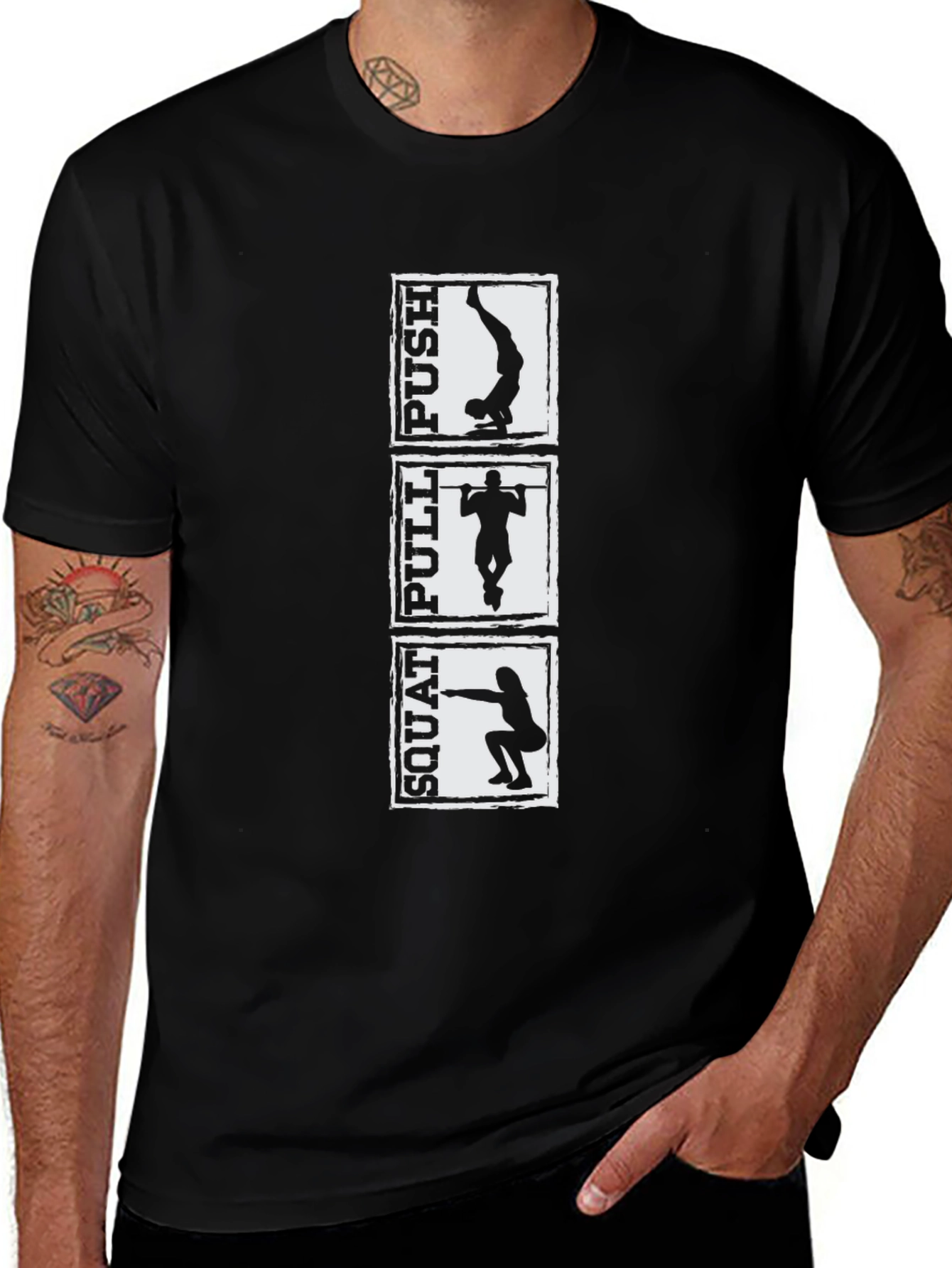 Workout T-Shirt: Squat Pull Push - Black