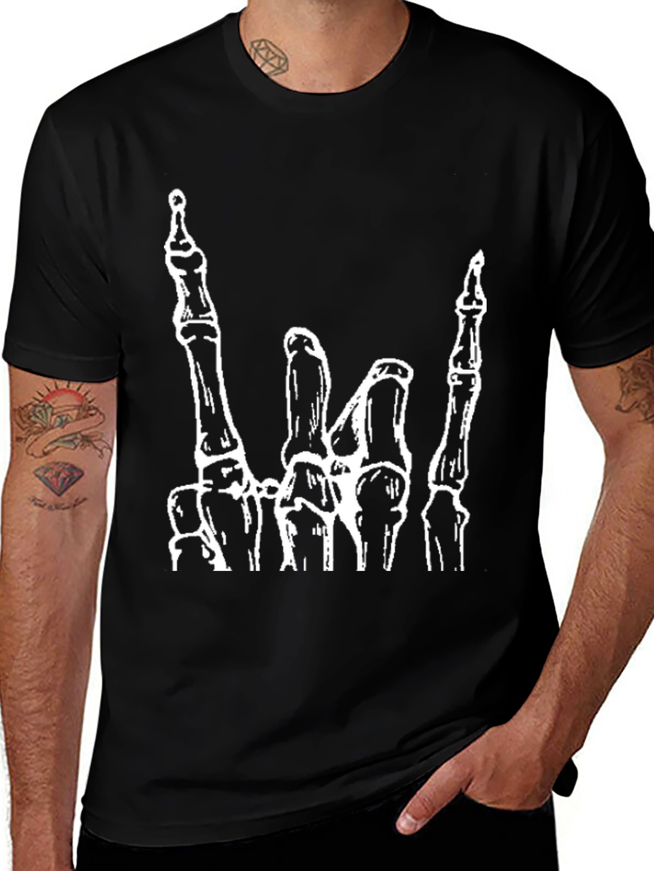 Rock On Skeleton Hand Graphic T-Shirt