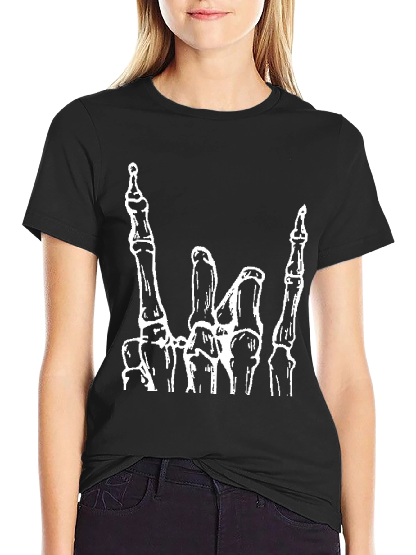 Rock On Skeleton Hand Graphic T-Shirt