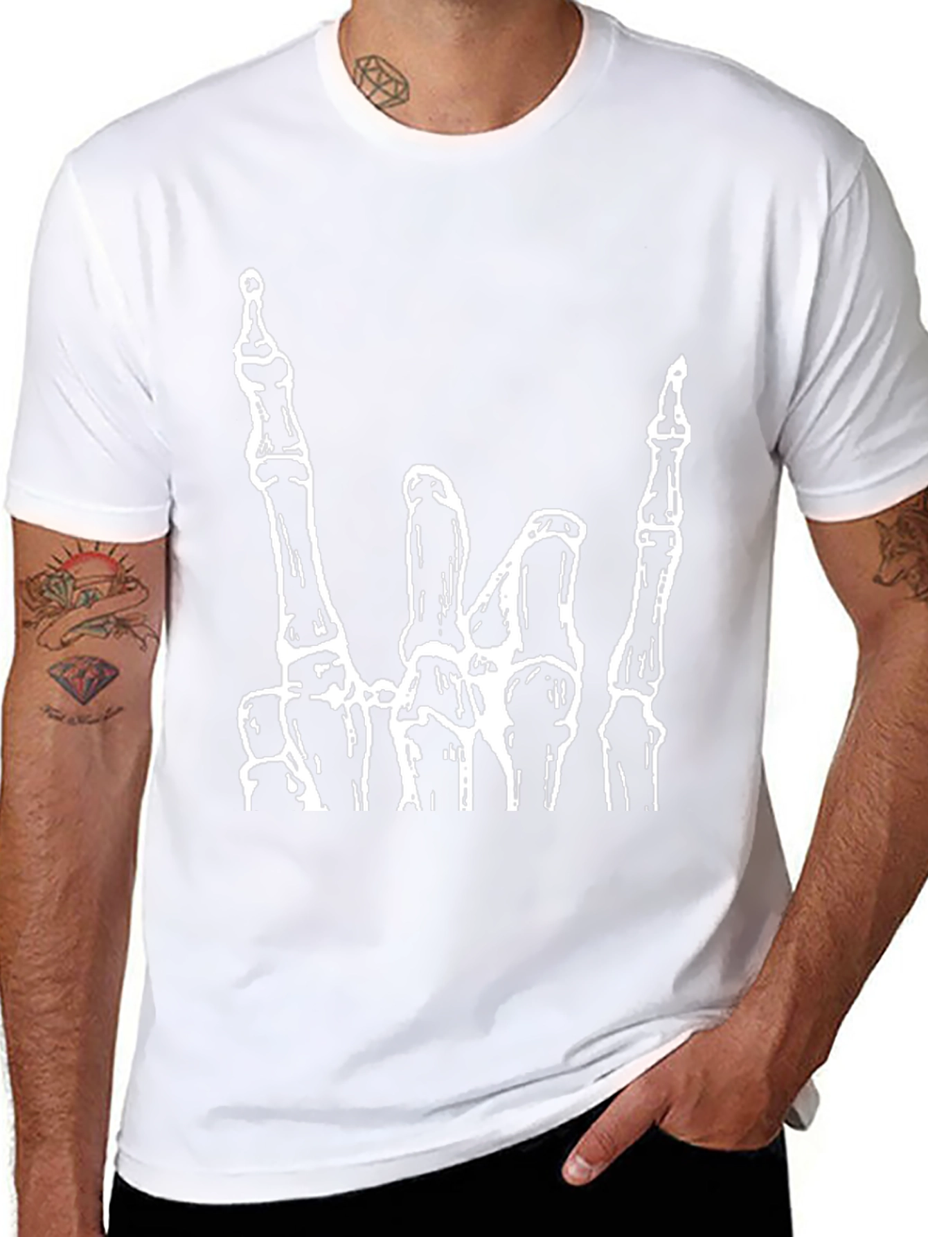 Rock On Skeleton Hand Graphic T-Shirt