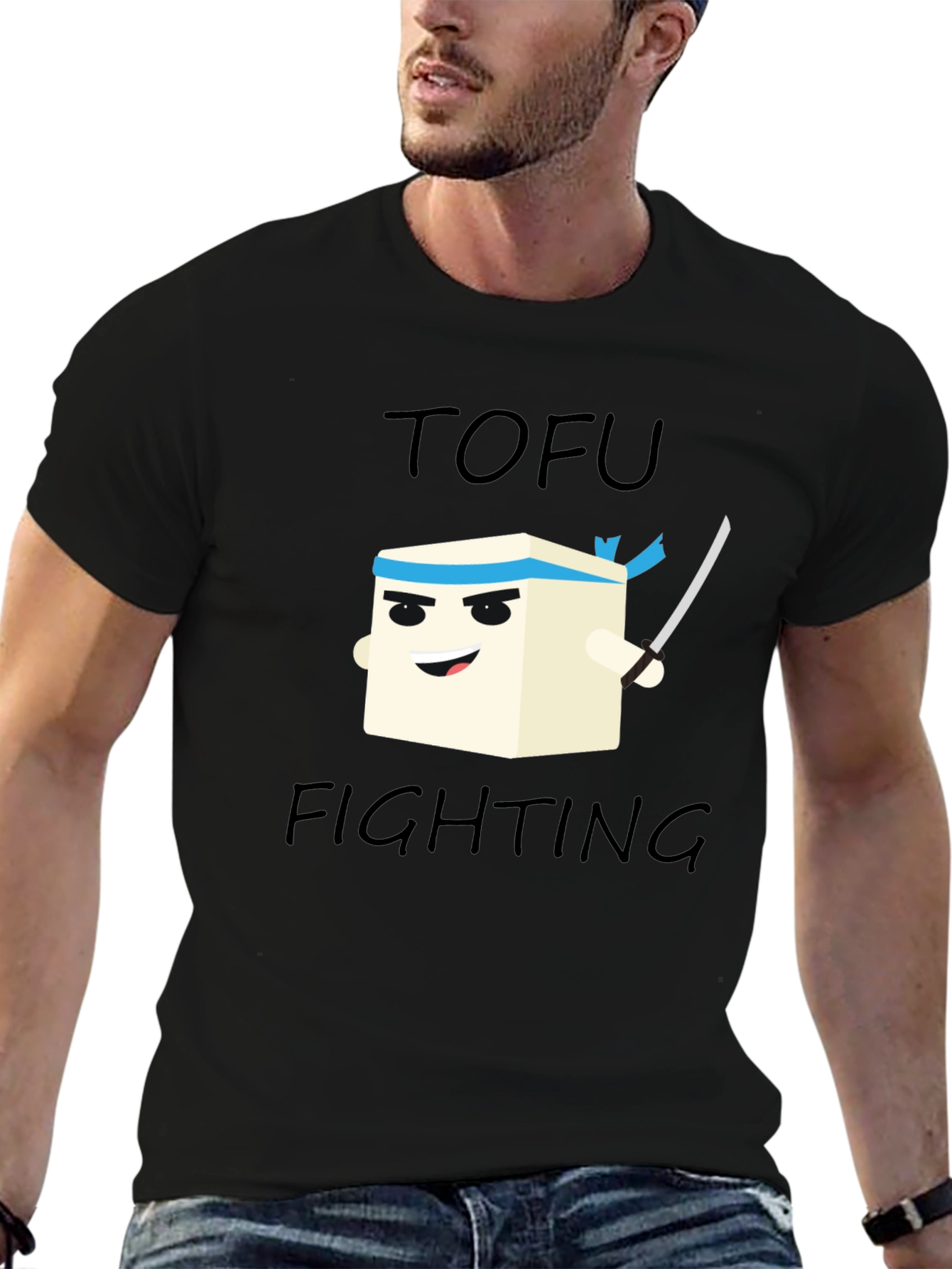 Tofu Fighting Graphic T-Shirt - Black