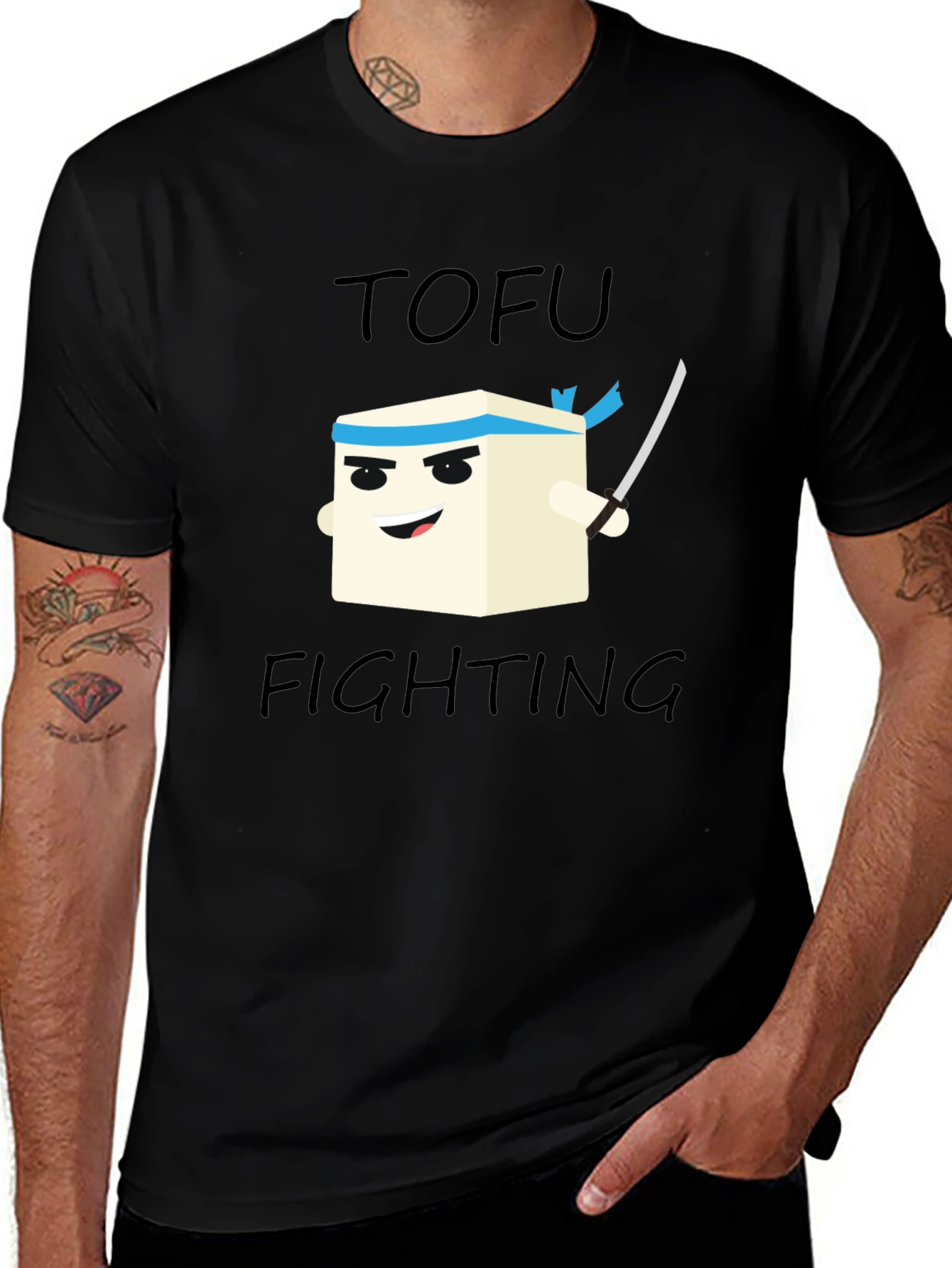 Tofu Fighting Graphic T-Shirt - Black