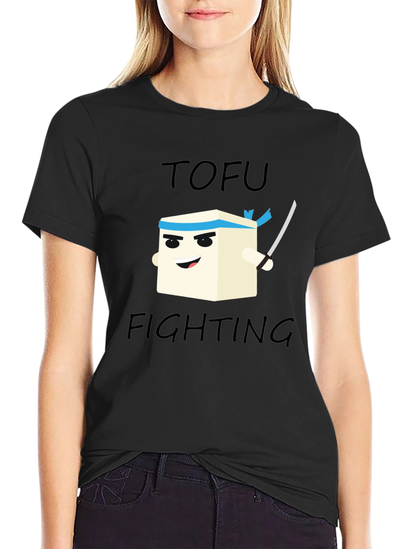 Tofu Fighting Graphic T-Shirt - Black