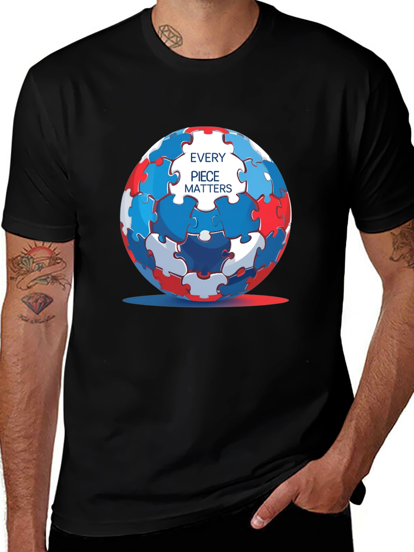 Autism Awareness Puzzle Sphere T-Shirt - Every Piece Matters