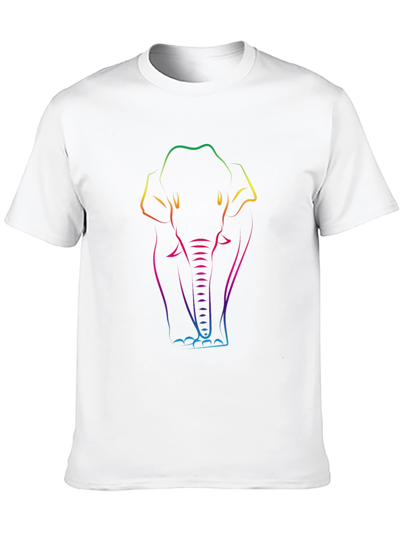Rainbow Elephant Line Art Black T-Shirt